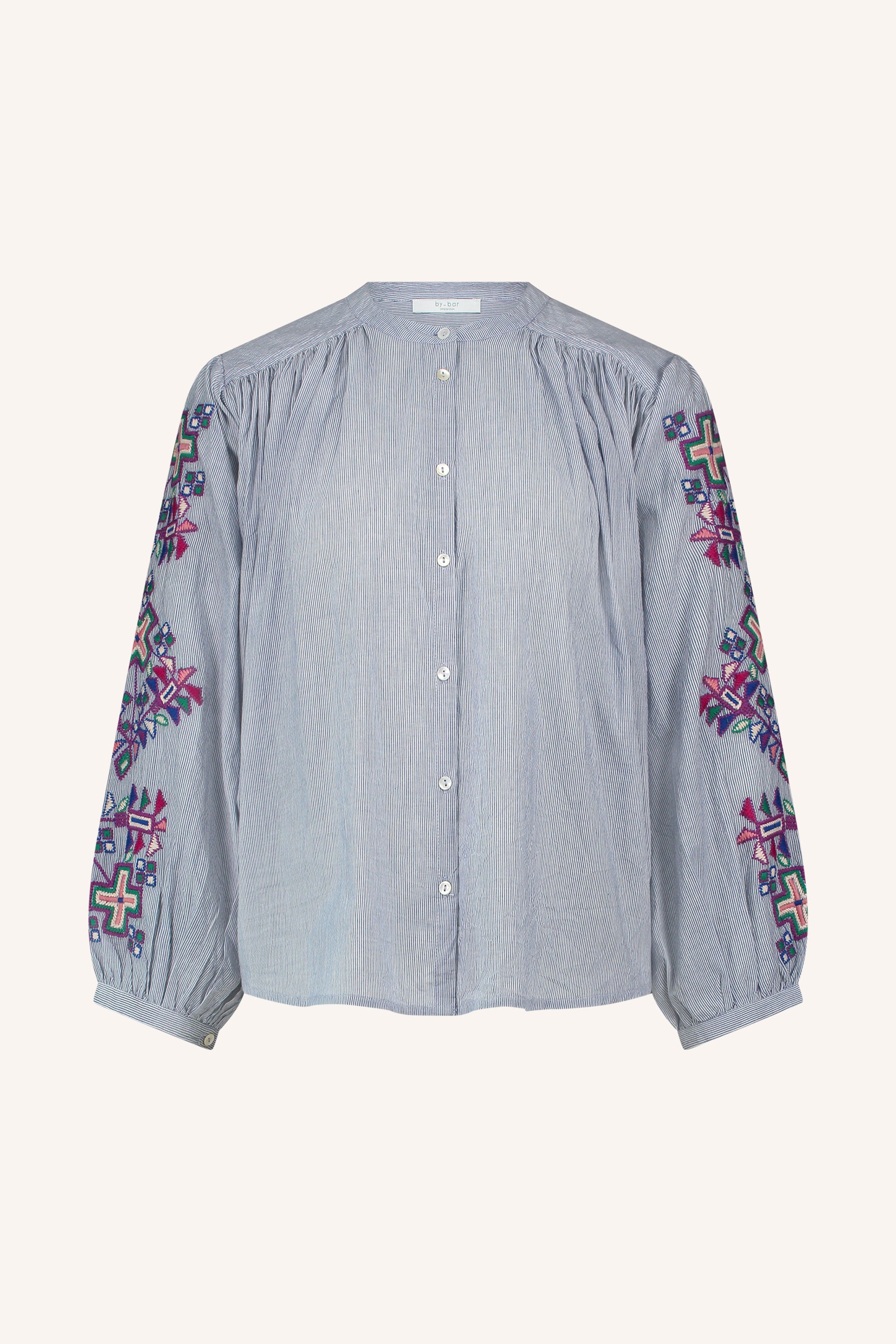 becky pinstripe blouse | indi grey