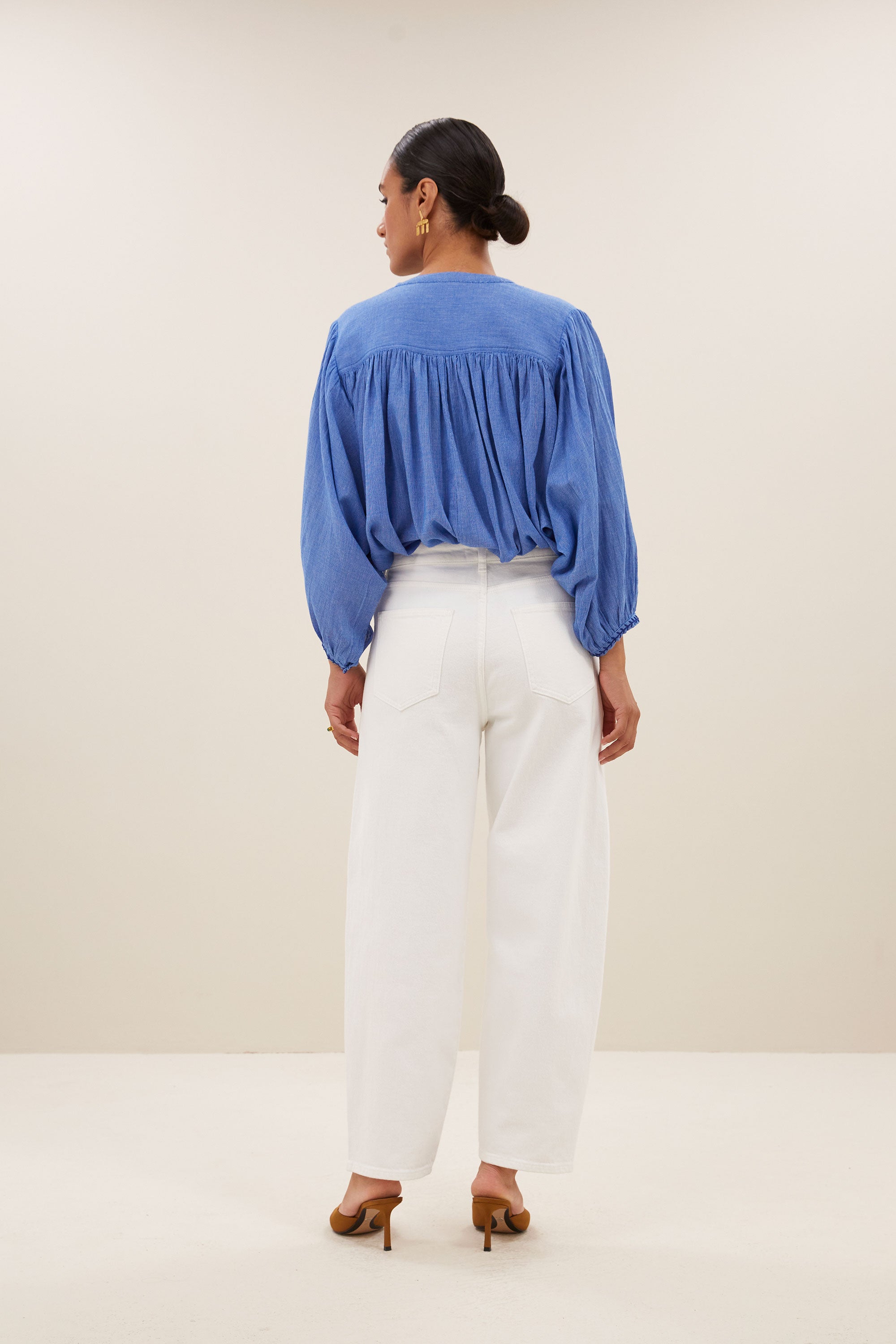 becky athia blouse sapphire blue back image