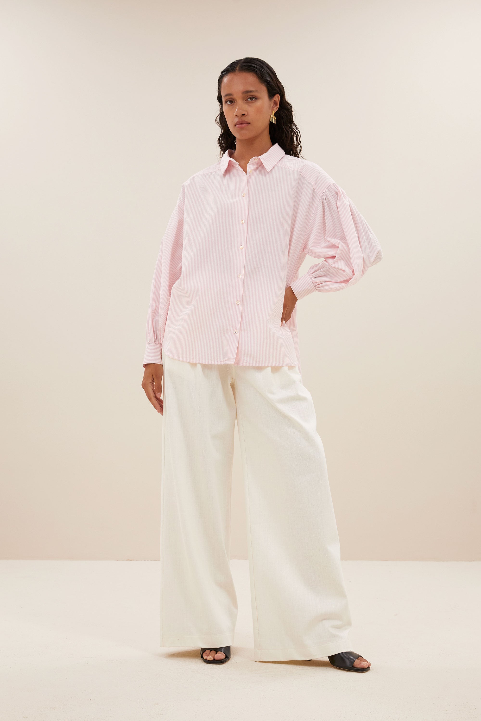 sarah pink pinstripe blouse | pink pin stripe