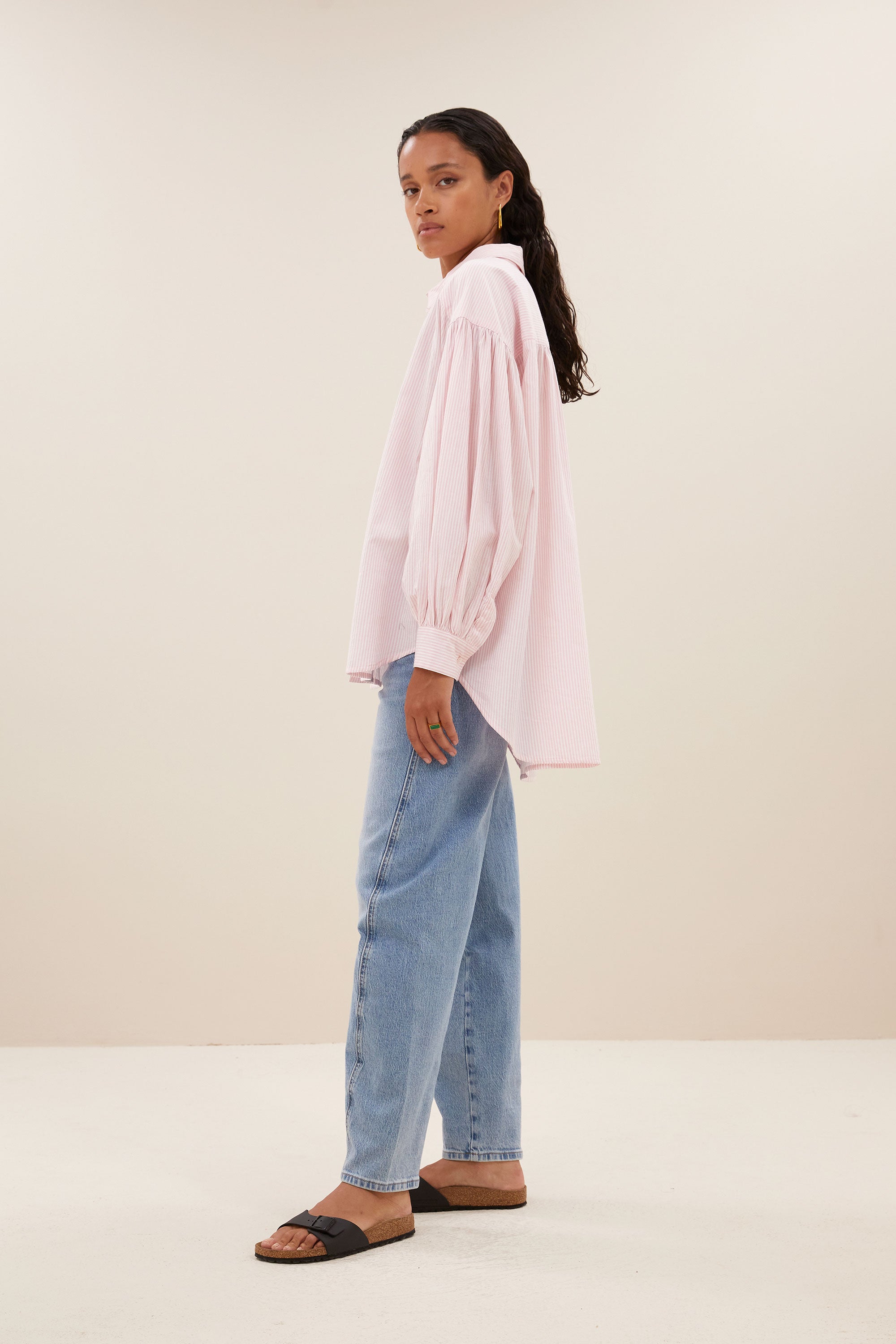 sarah pink pinstripe blouse | pink pin stripe