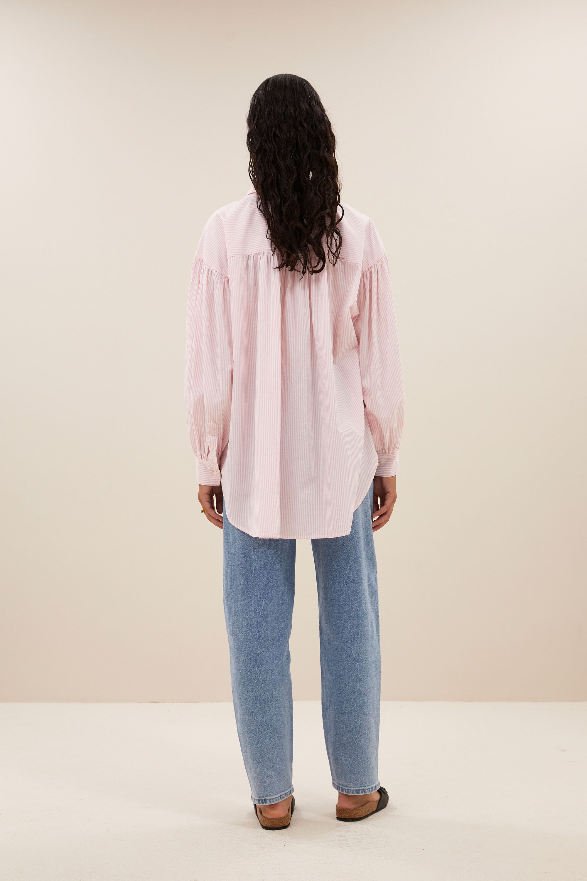 sarah pink pinstripe blouse | pink pin stripe