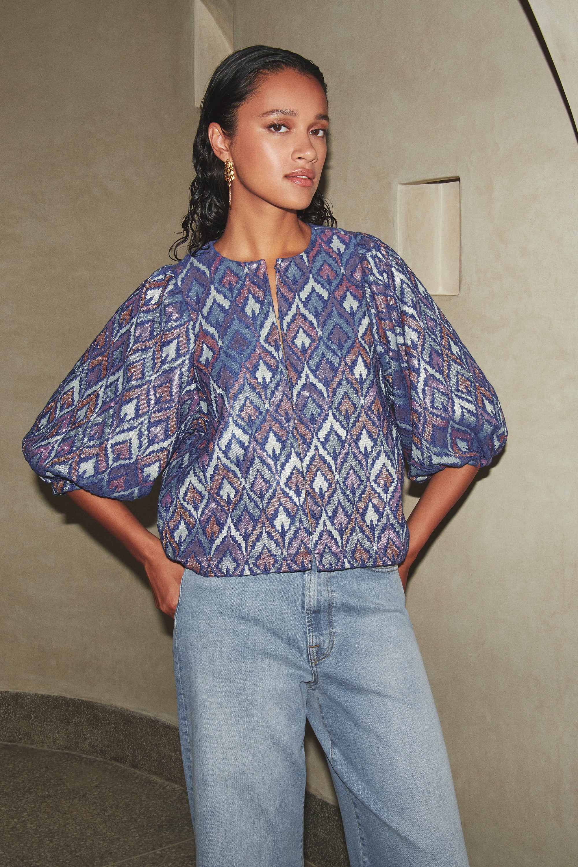 mauri blouse | pavo jacquard print