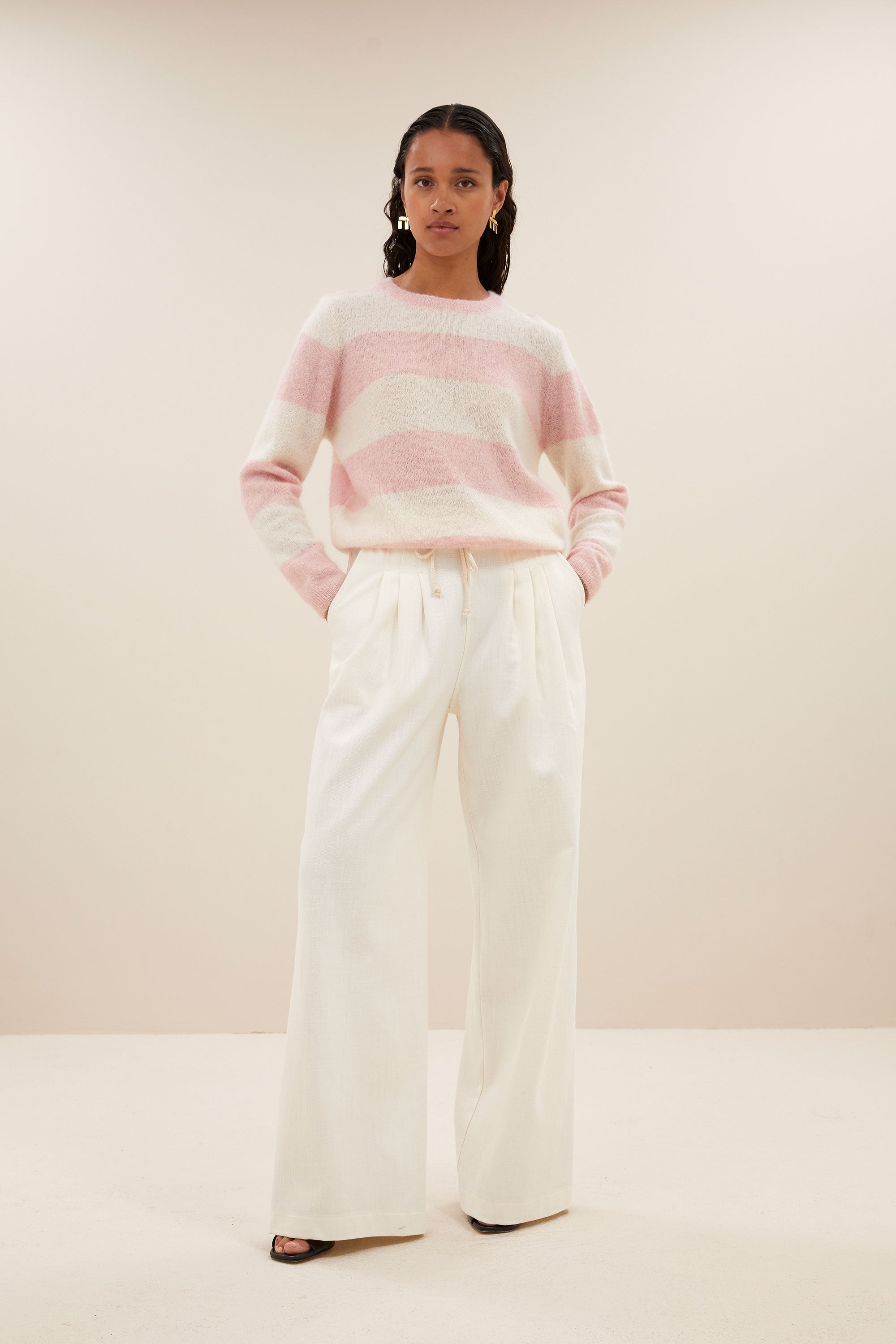 gwen big stripe pullover | pink big stripe