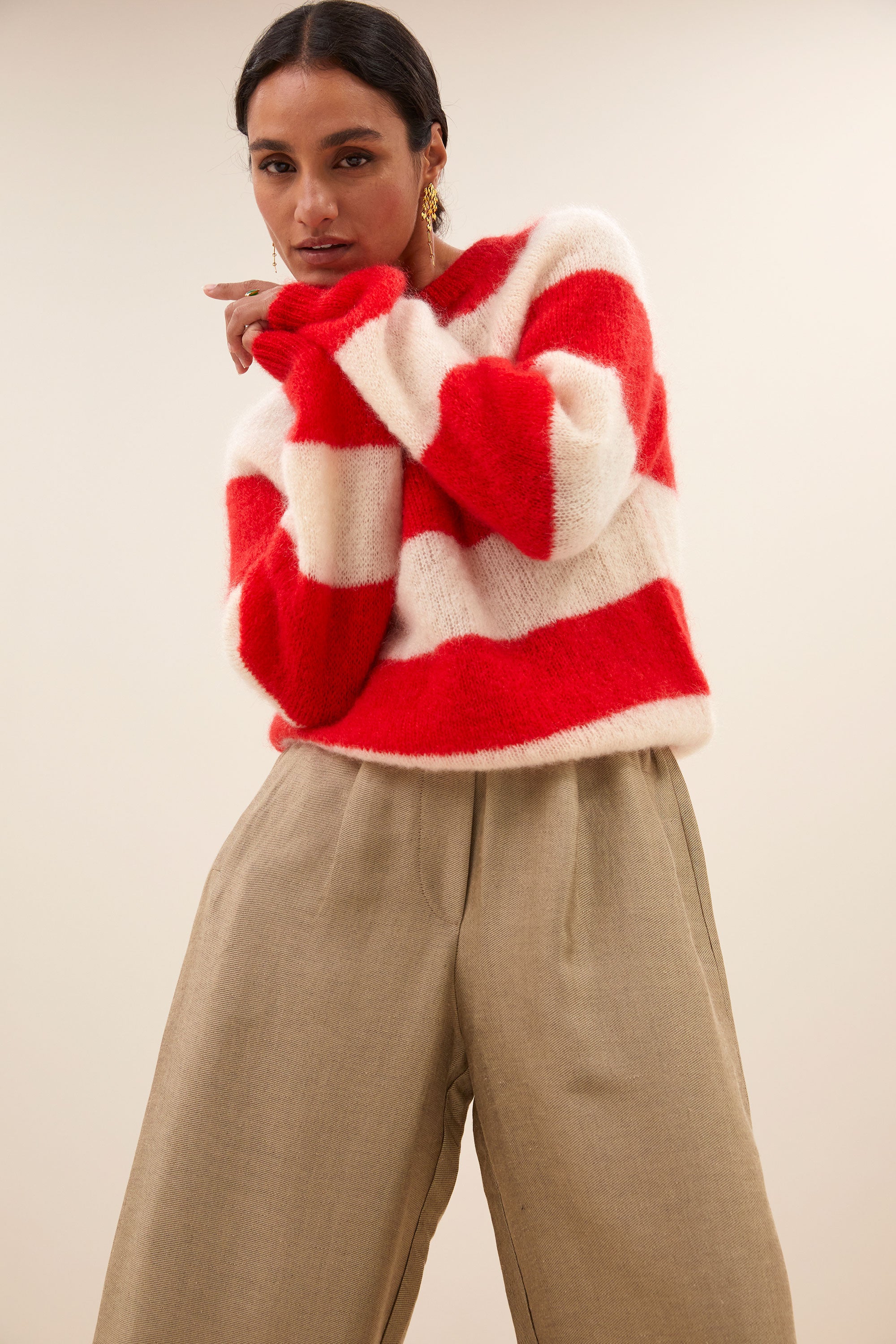 sian stripe pullover | lipstick red stripe