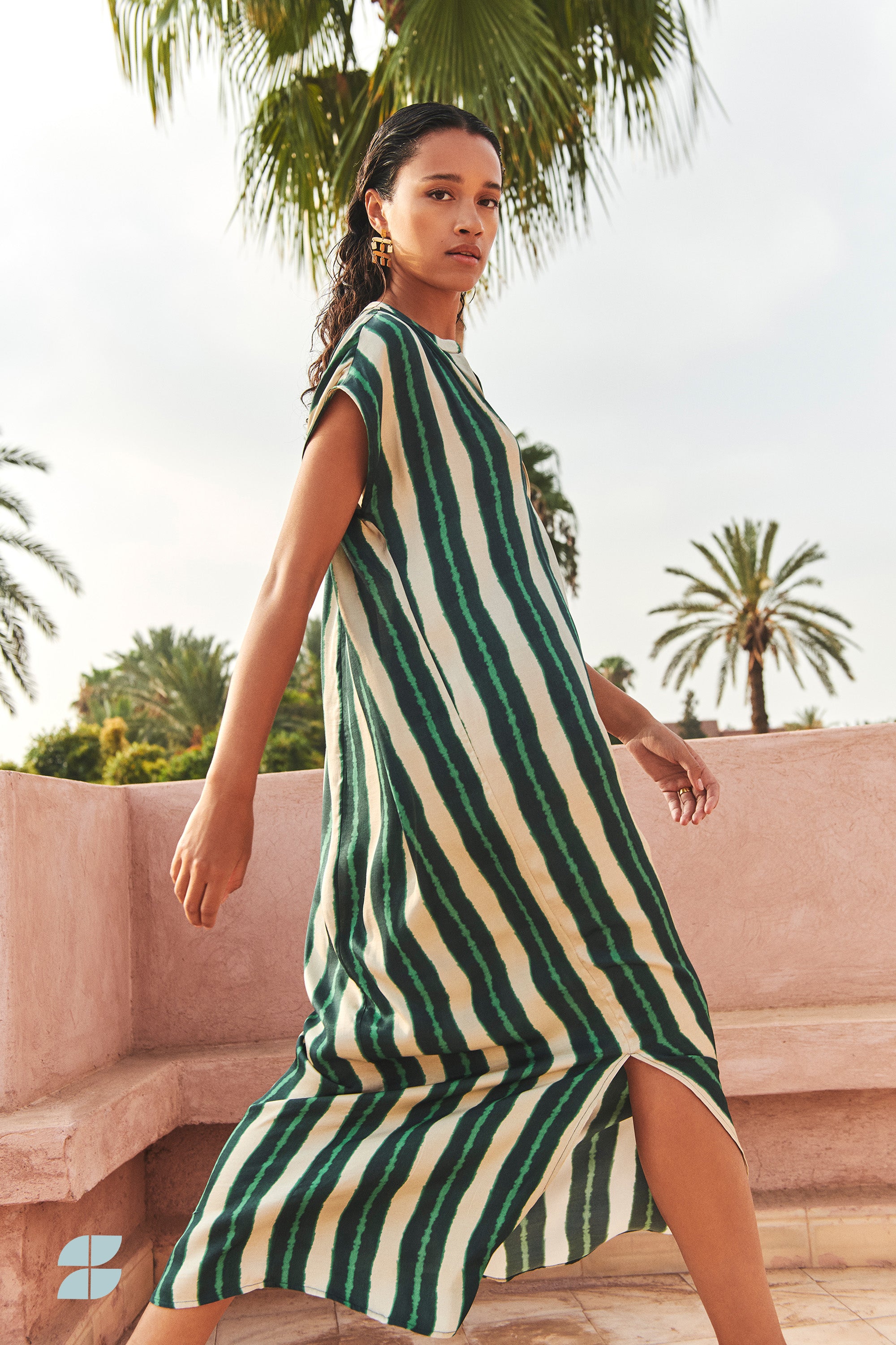 victoria tie dye dress long | green tie dye stripe