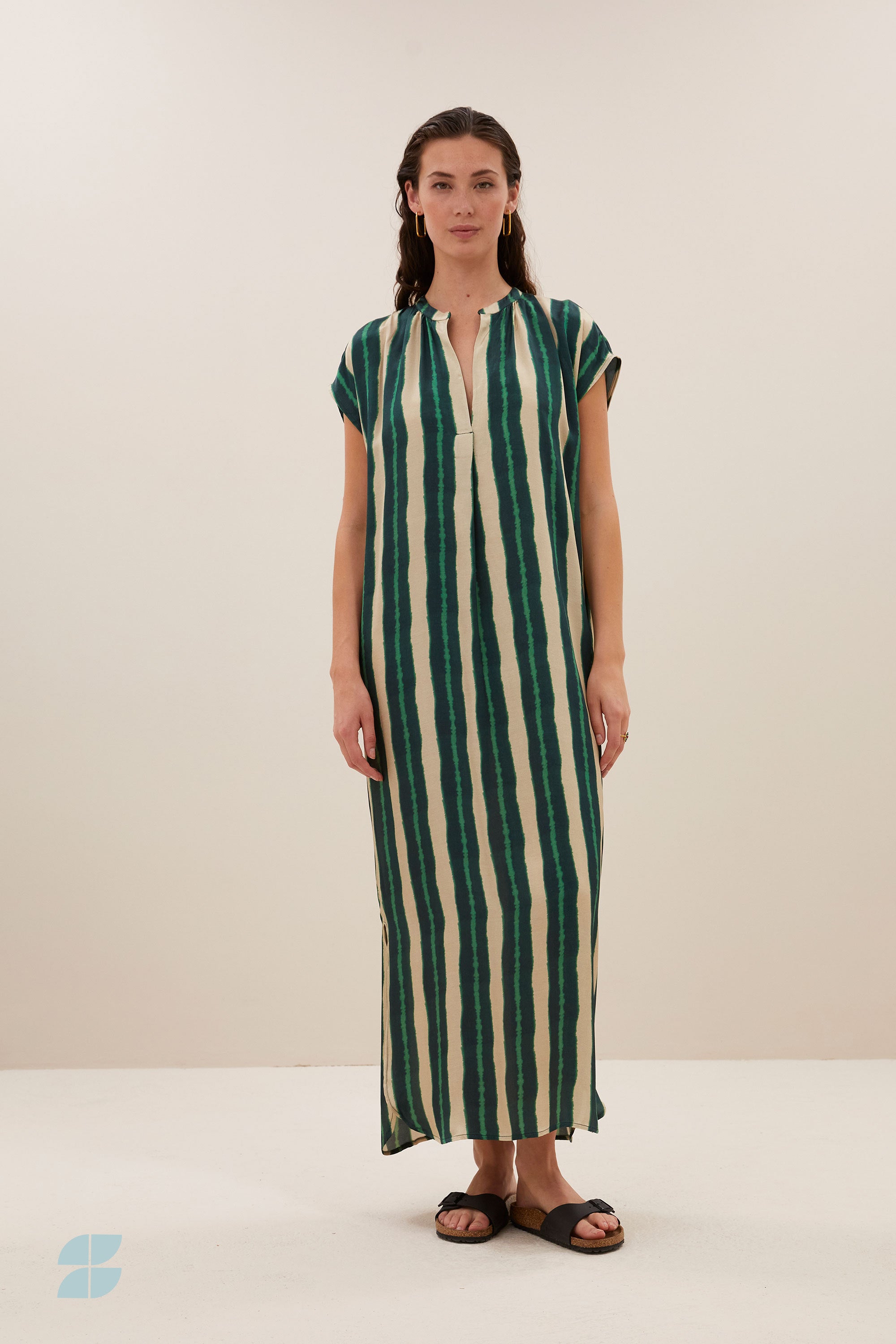 victoria tie dye dress long | green tie dye stripe