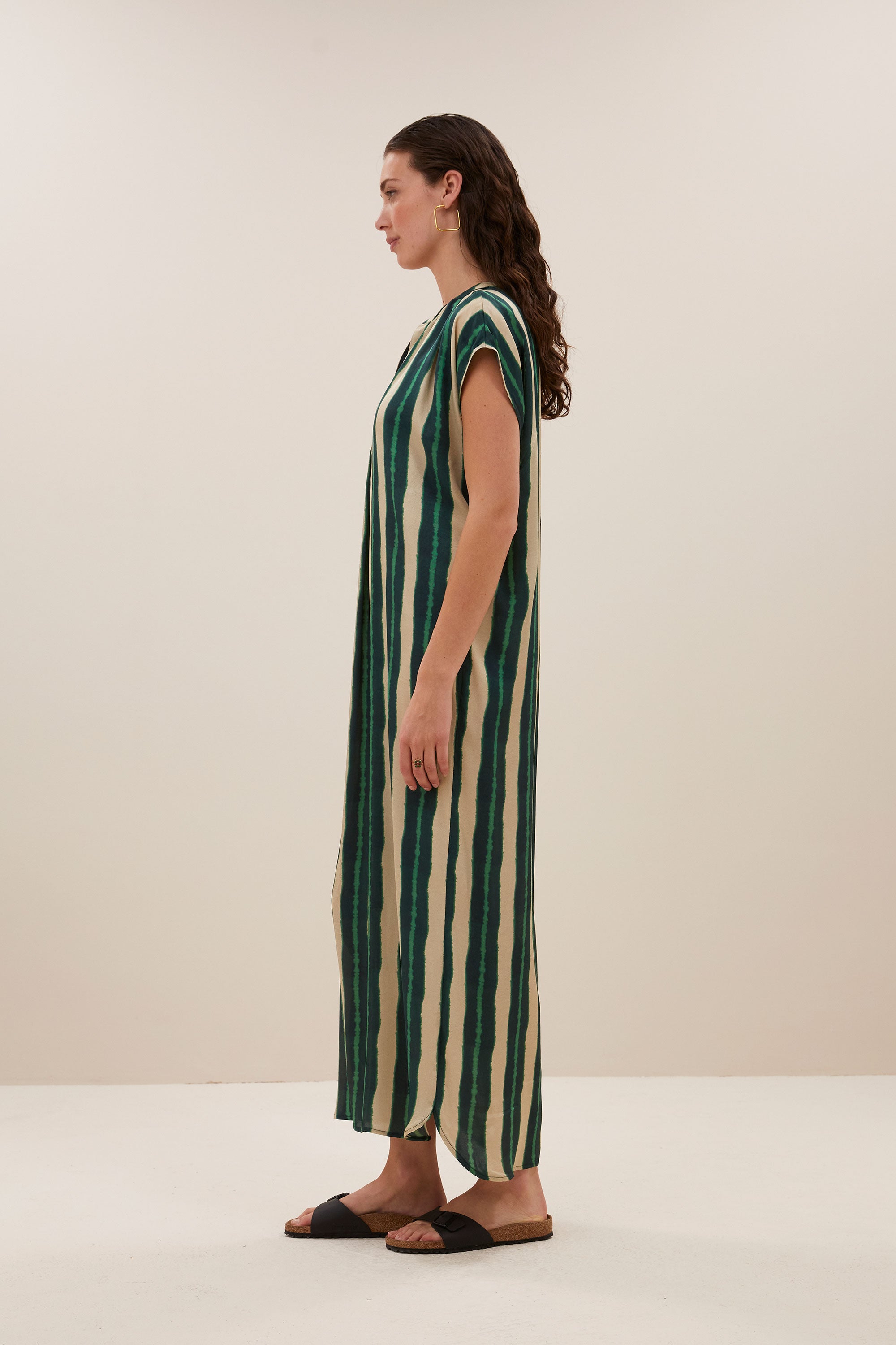 victoria tie dye dress long | green tie dye stripe