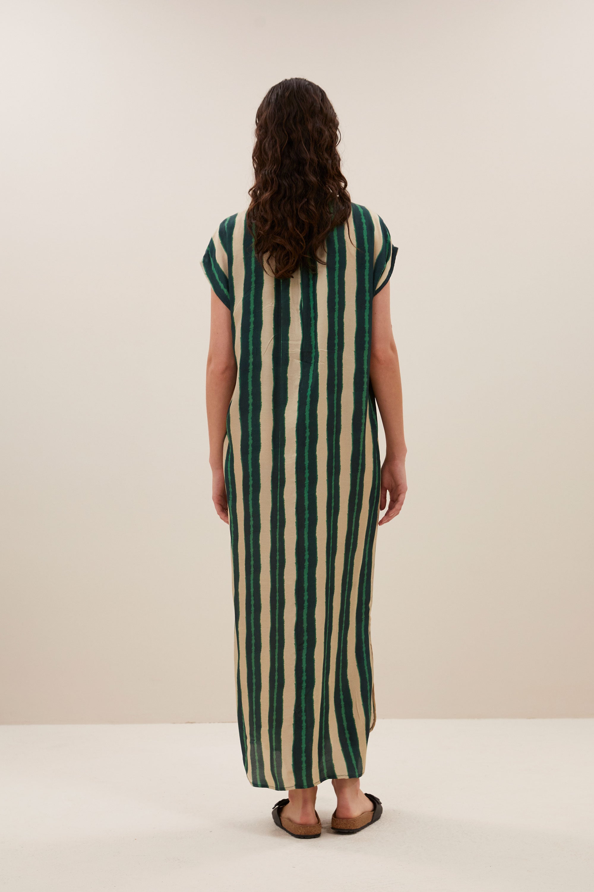 victoria tie dye dress long | green tie dye stripe