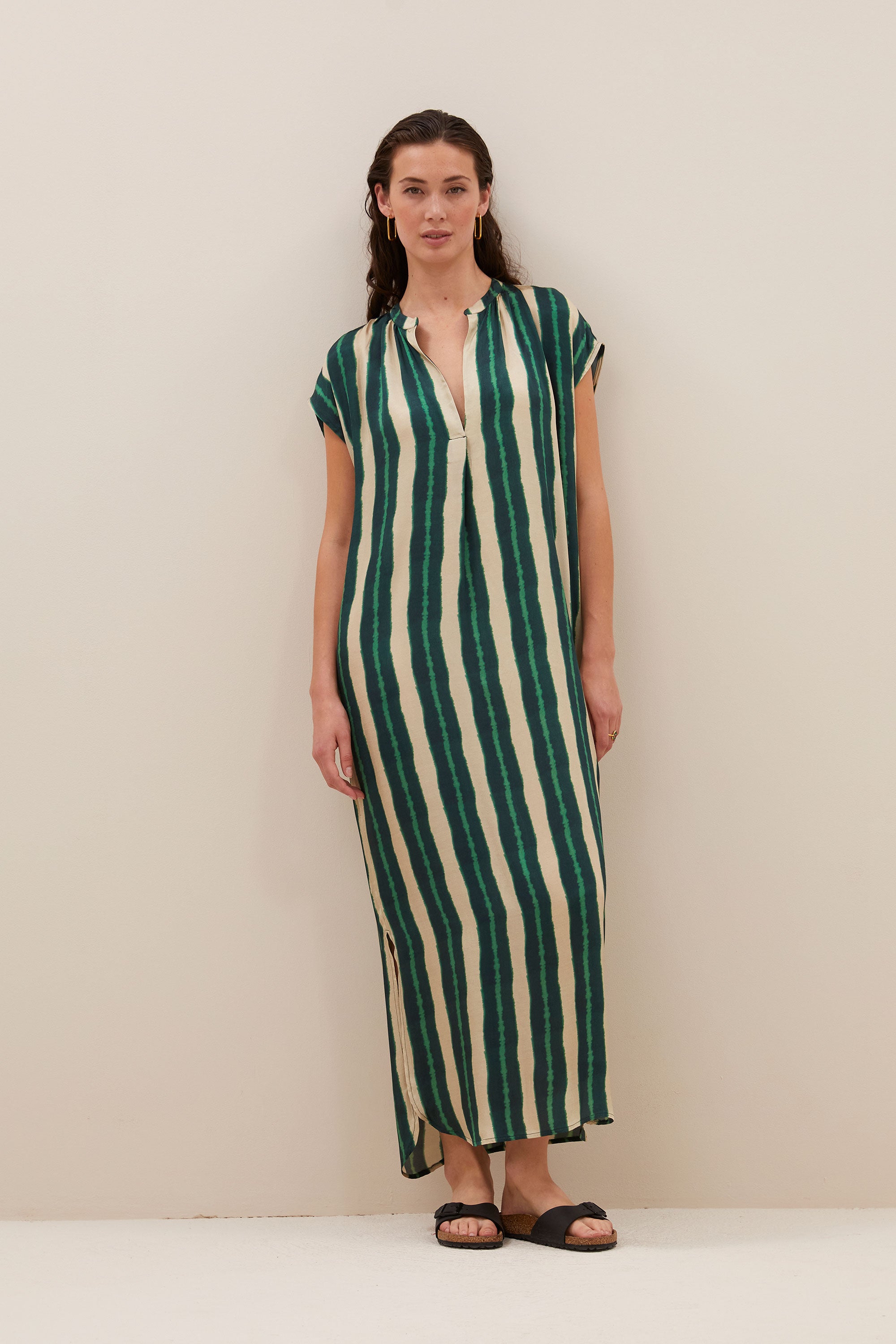 victoria tie dye dress long | green tie dye stripe