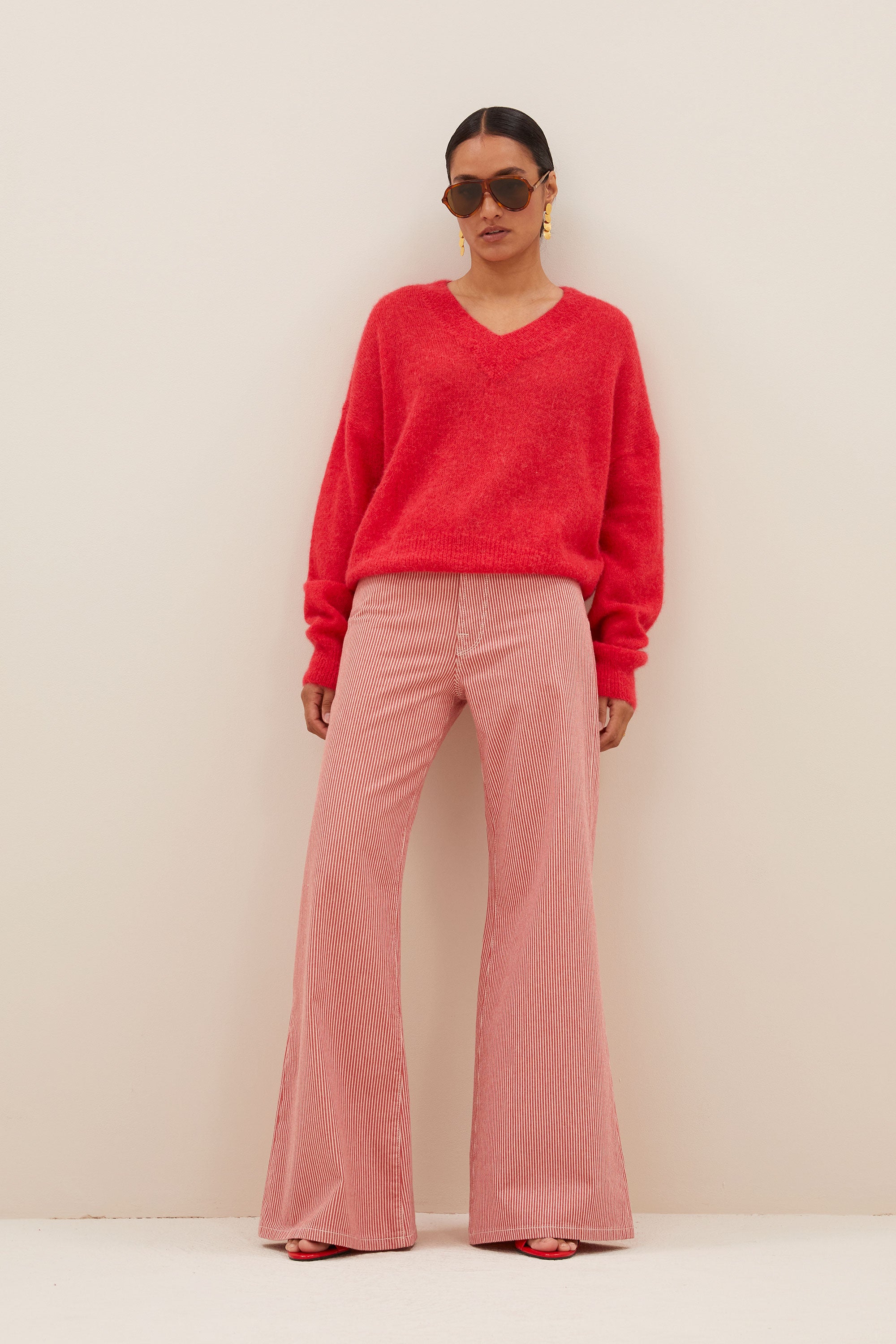 femme stripe pants | red milky stripe