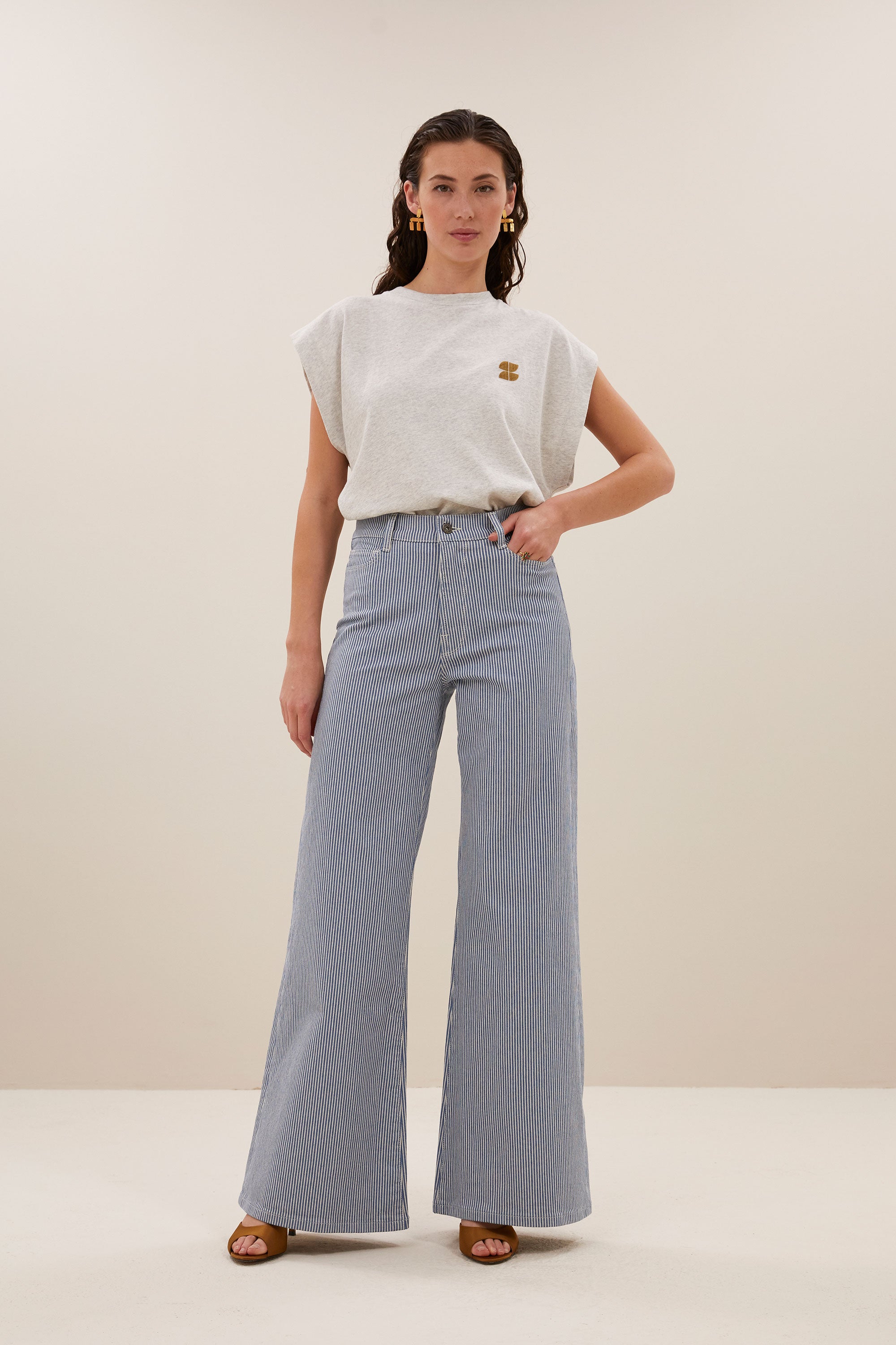 femme stripe pants | blue milky stripe