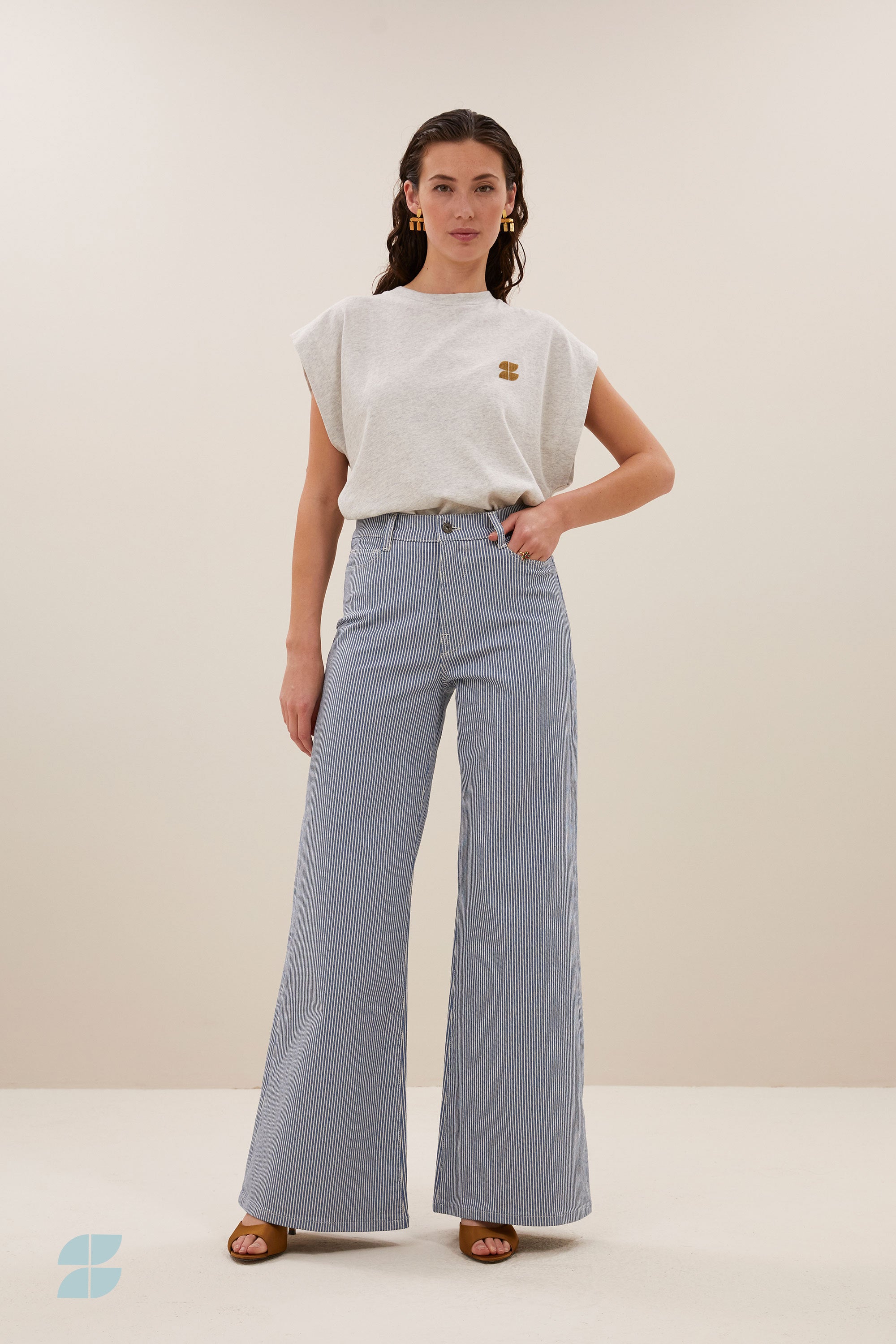 femme stripe pants | blue milky stripe