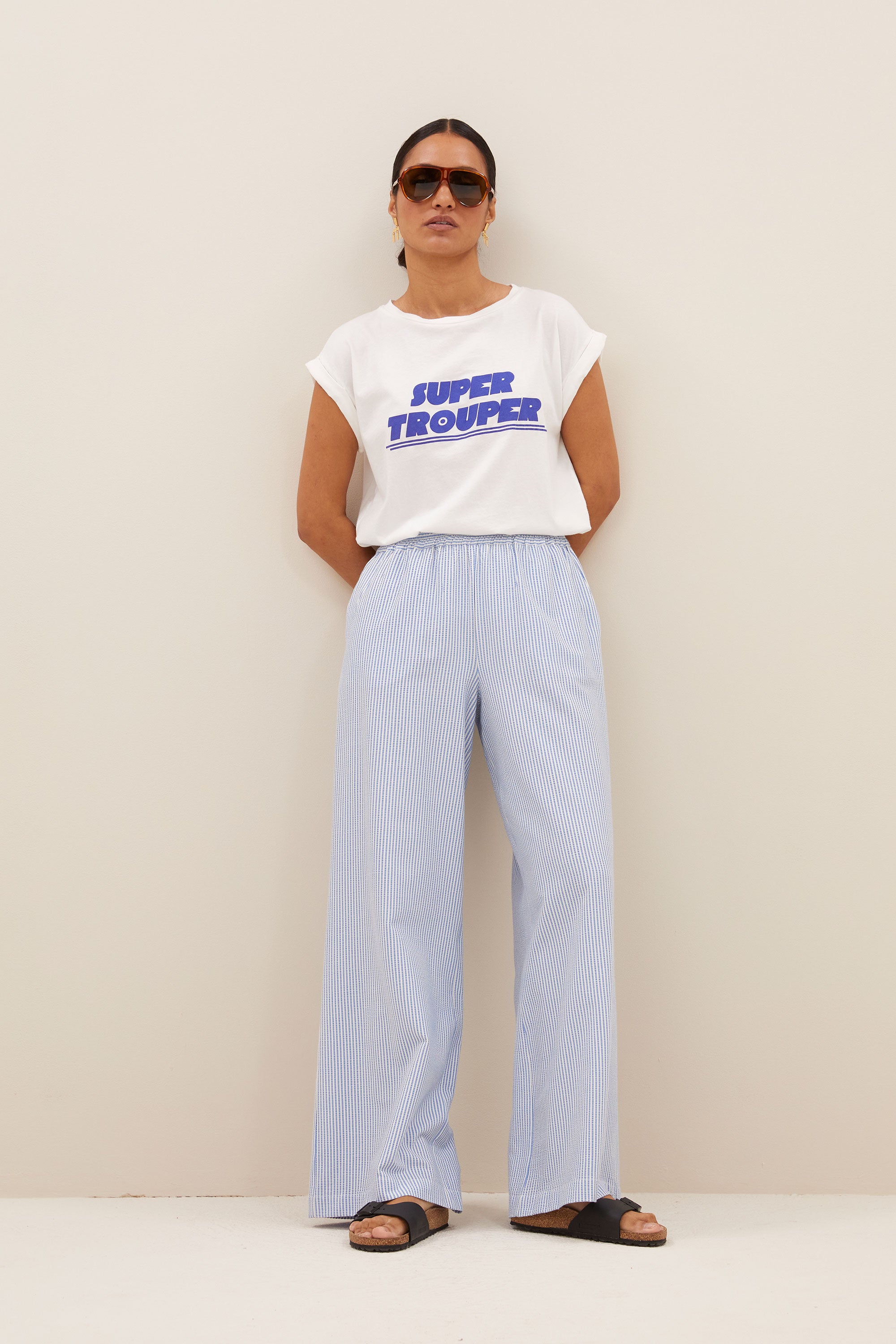 randy stripe pants | blue seer stripe