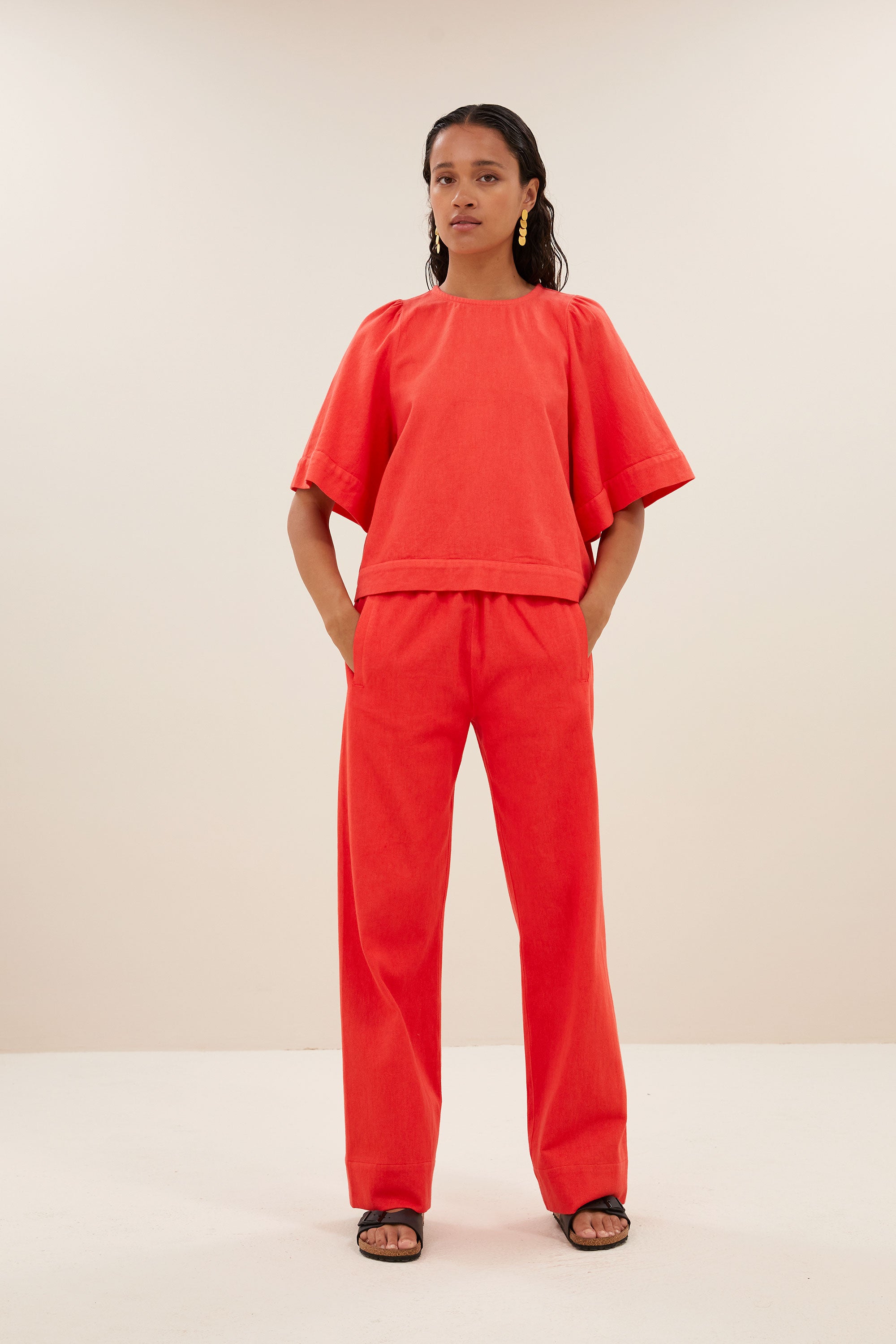 mees twill pants | poppy red