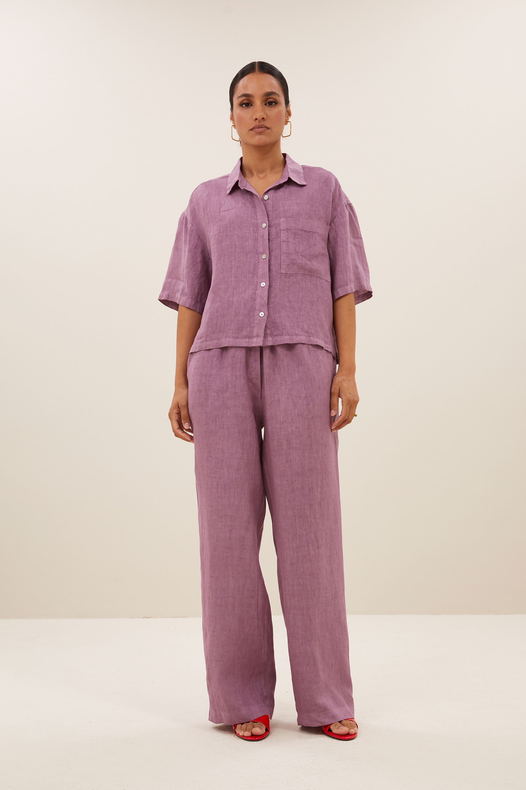 robyn linen pants lavender front image