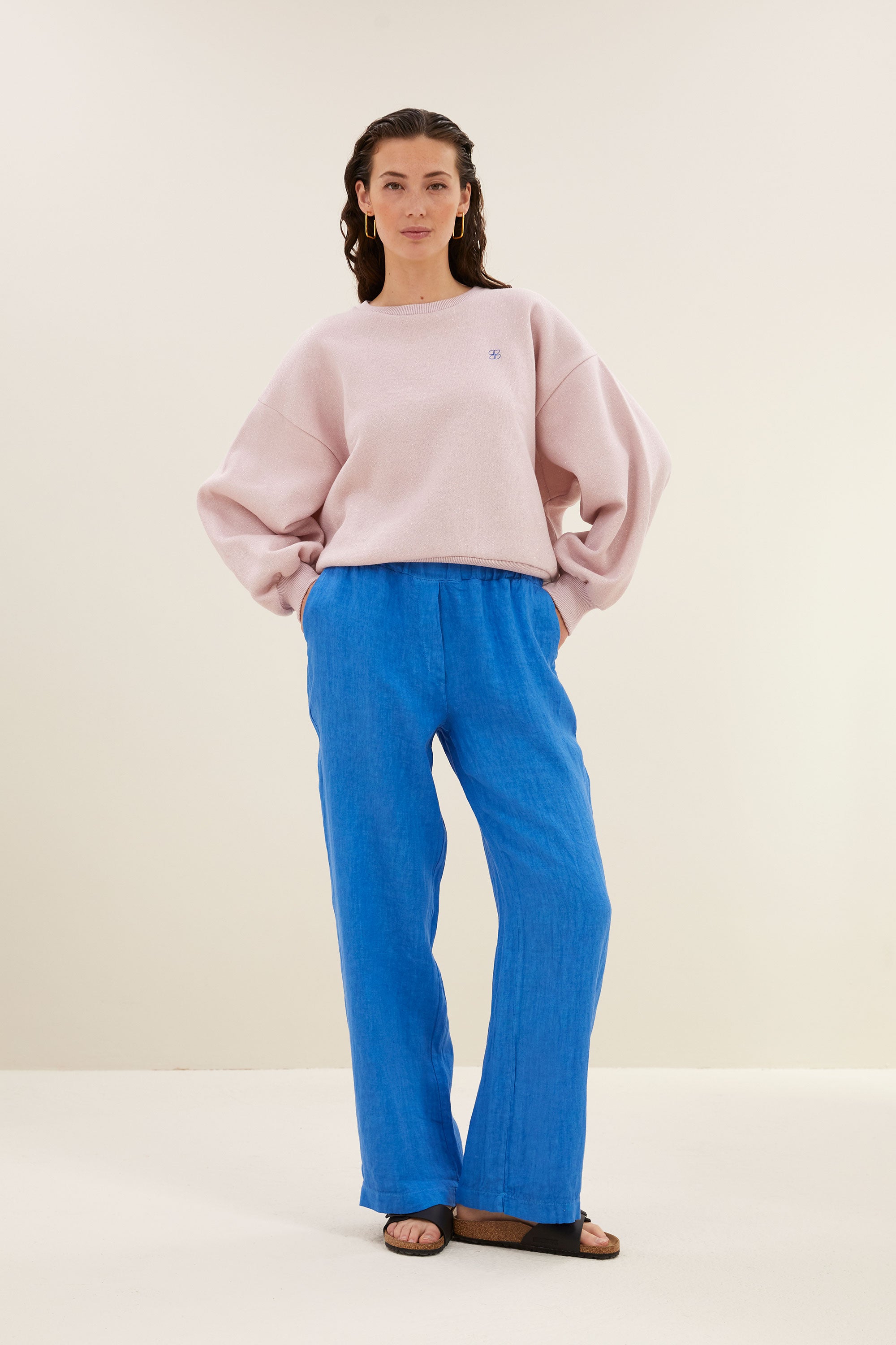 robyn linen pants queens blue front image