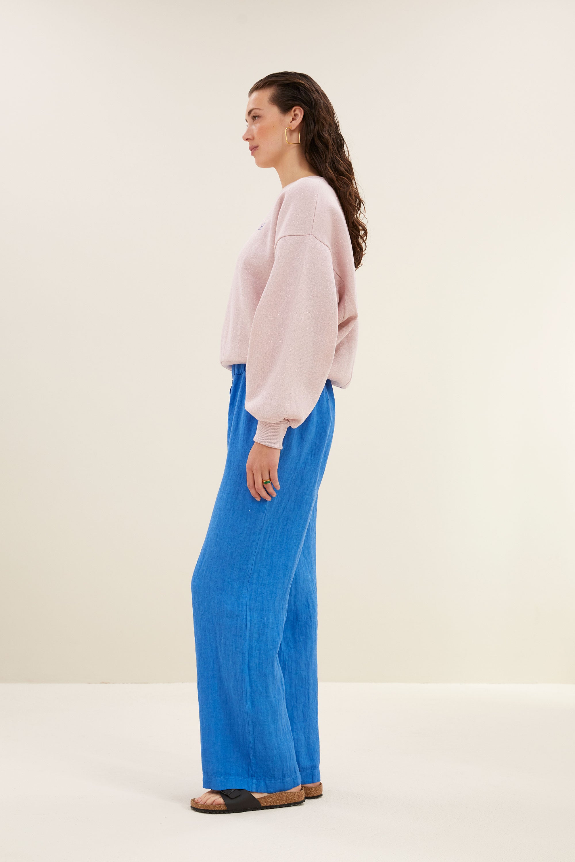 robyn linen pants queens blue side image