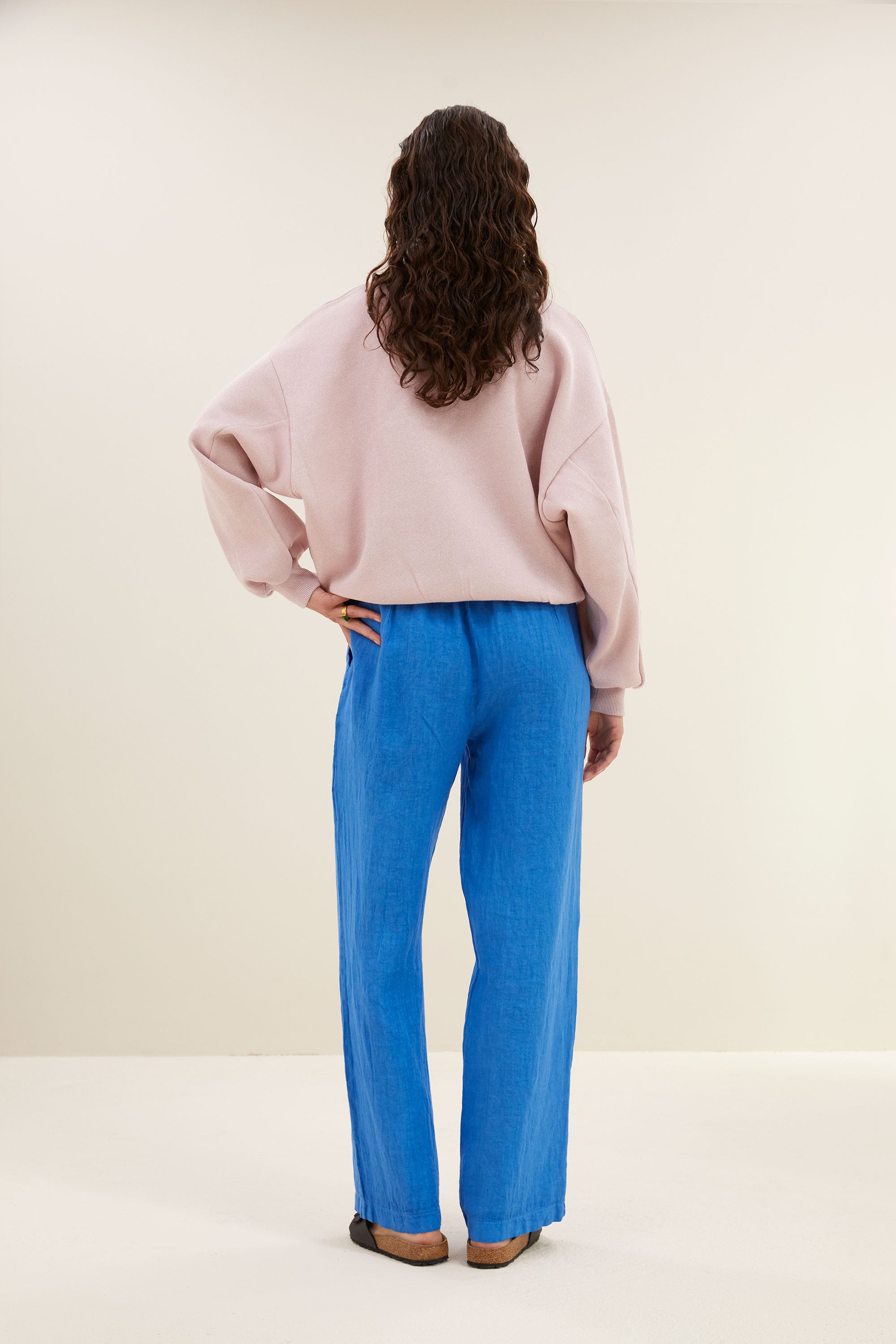 robyn linen pants queens blue back image