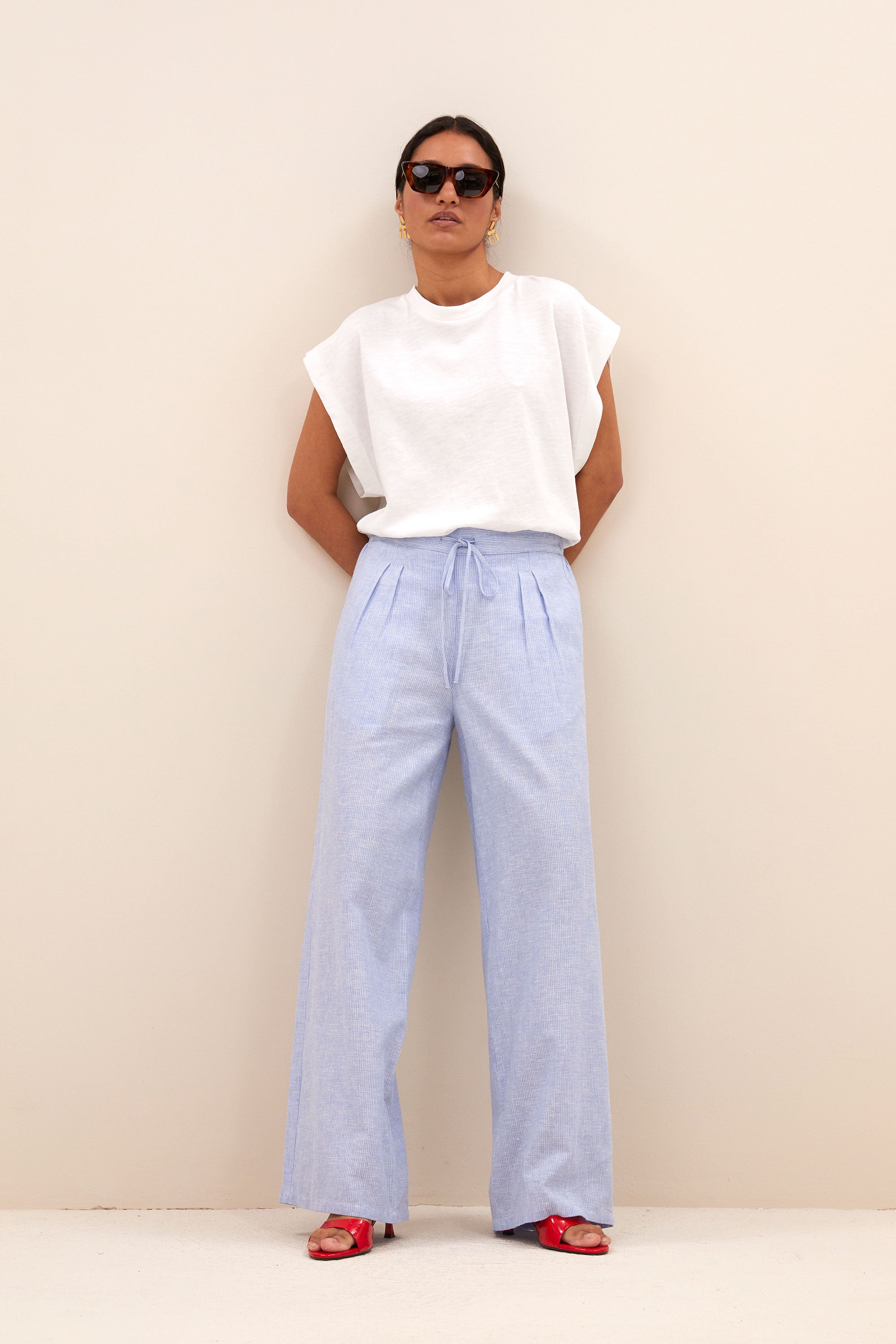 uma pinstripe pants | sky blue