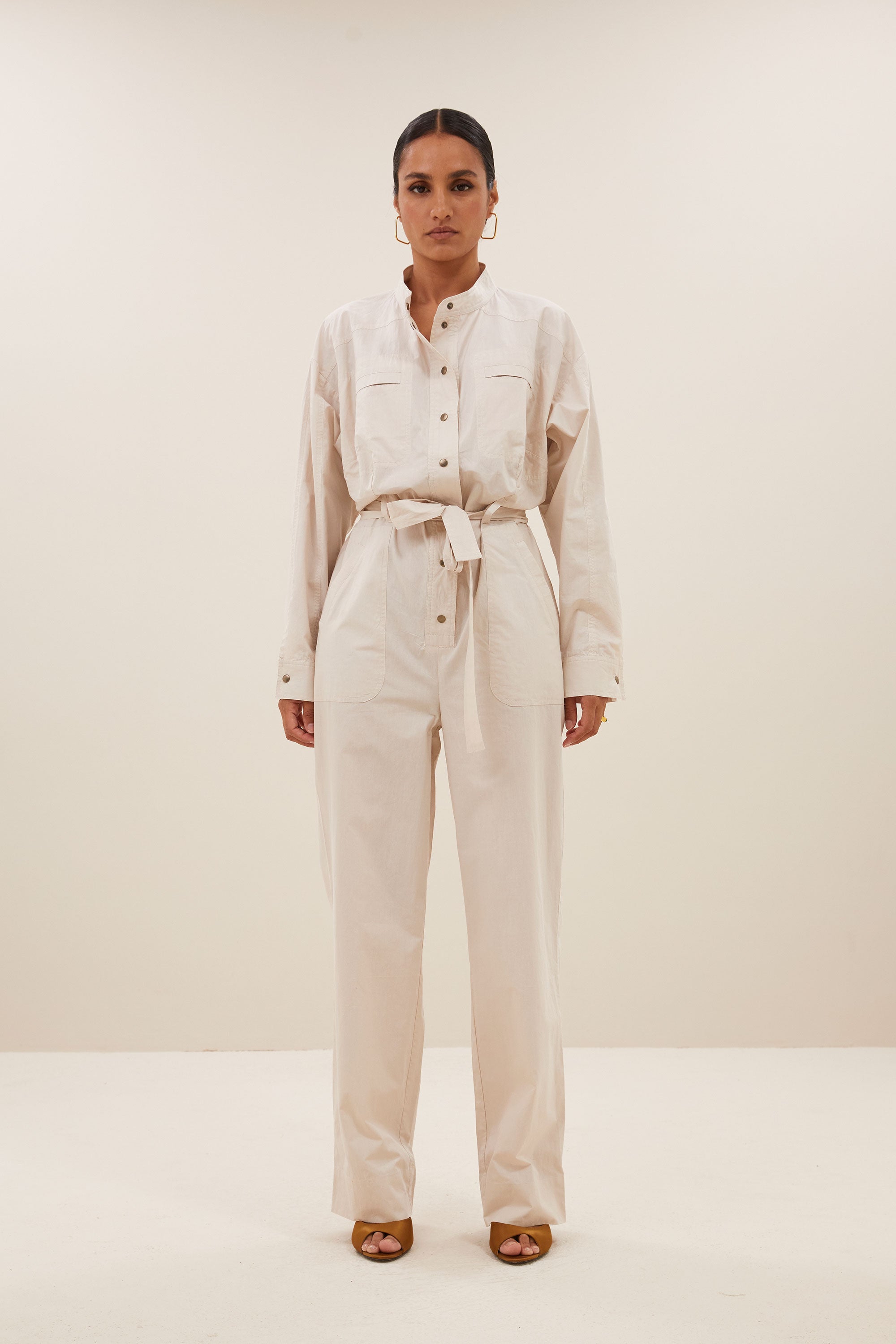 esra poplin suit | almond