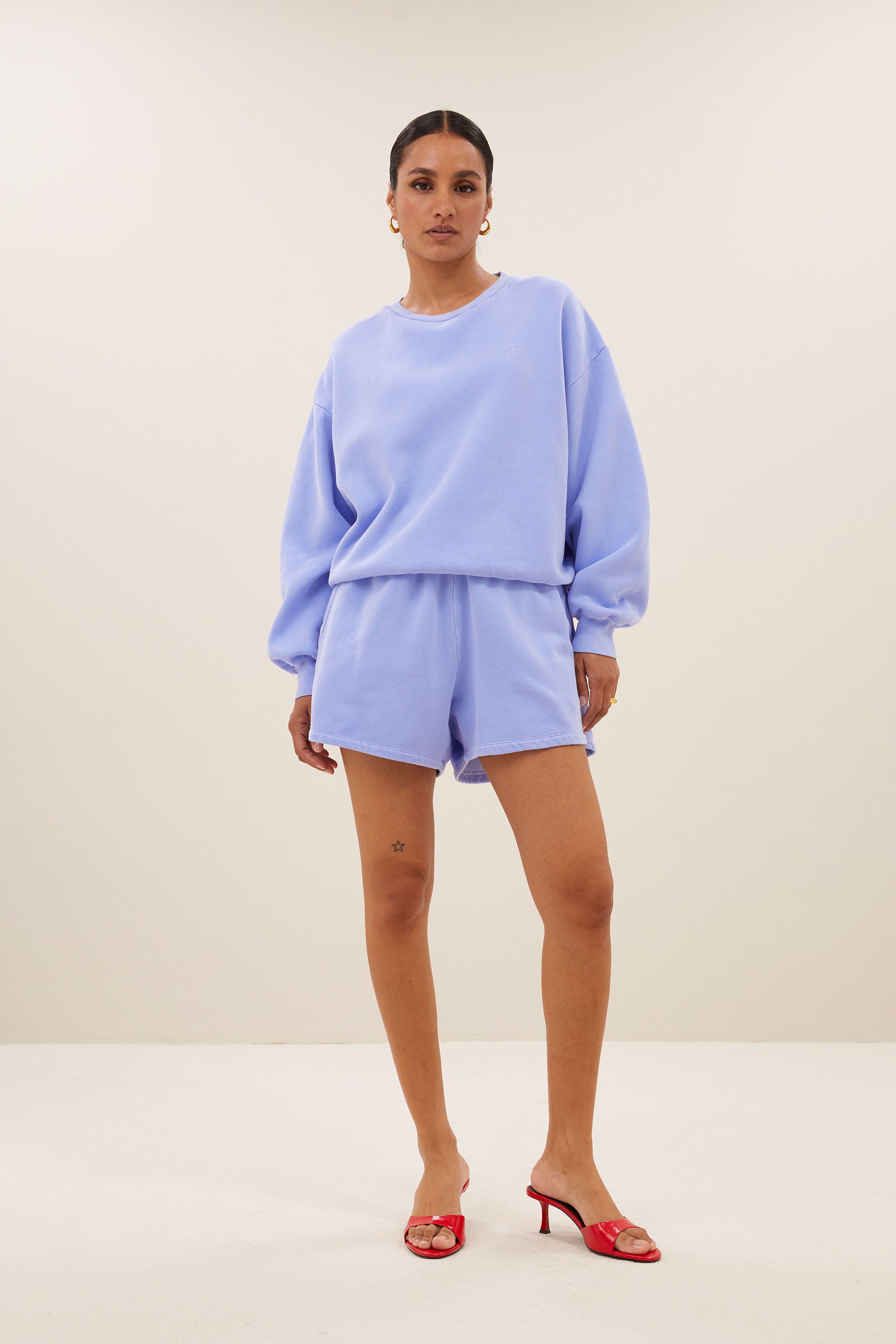 kid natural sweat shorts | violet blue