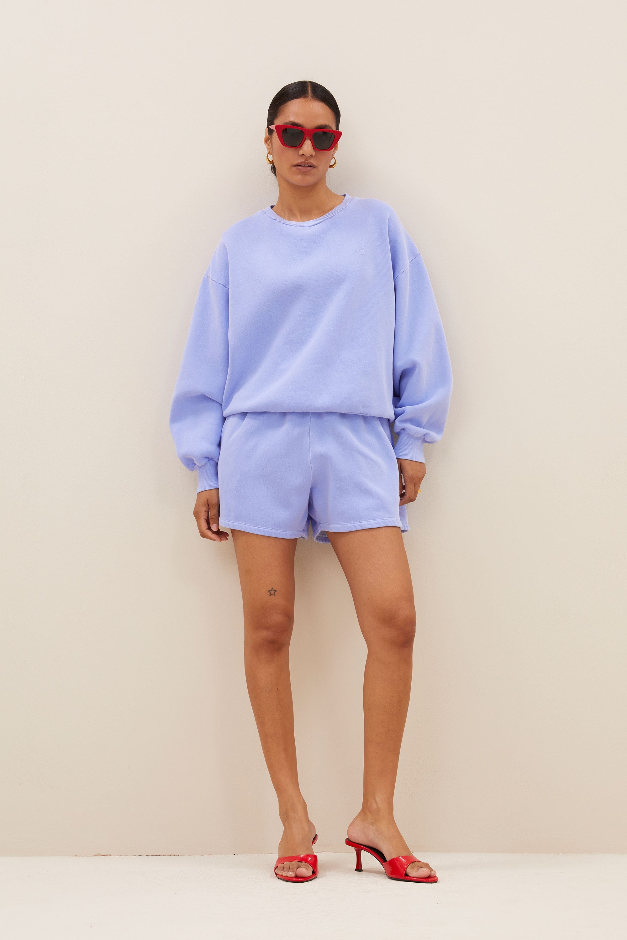 kid natural sweat shorts | violet blue