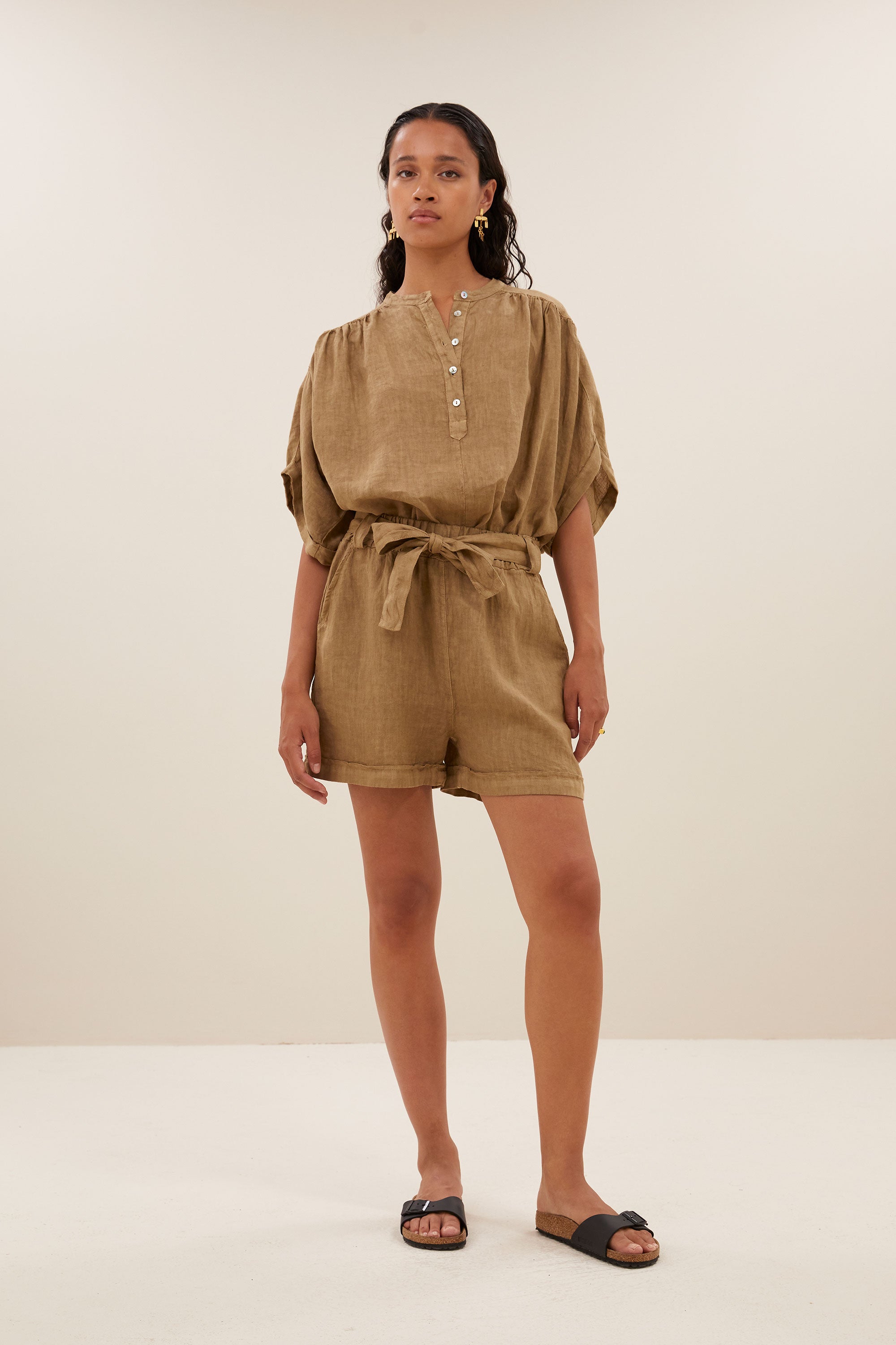 june linen shorts | khaki