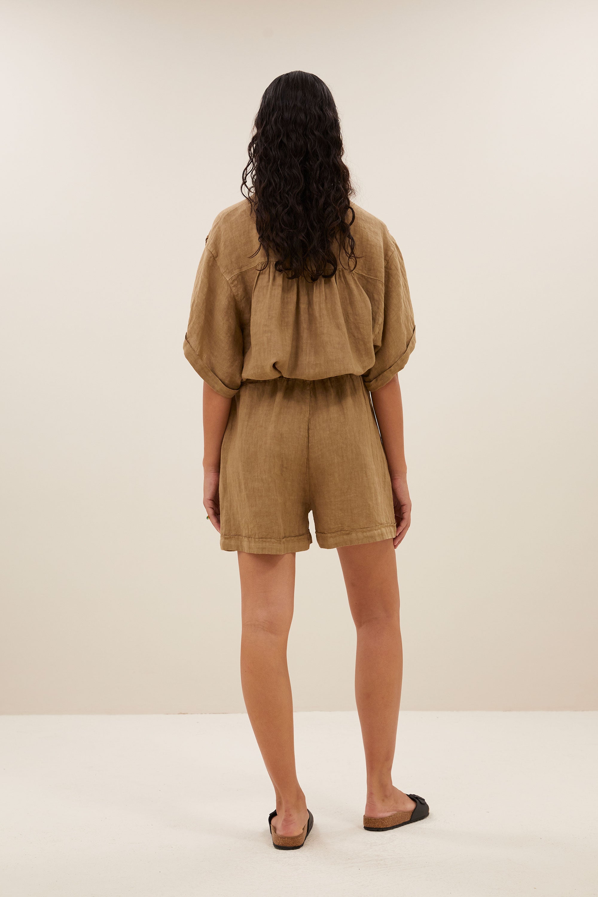 june linen shorts khaki back image