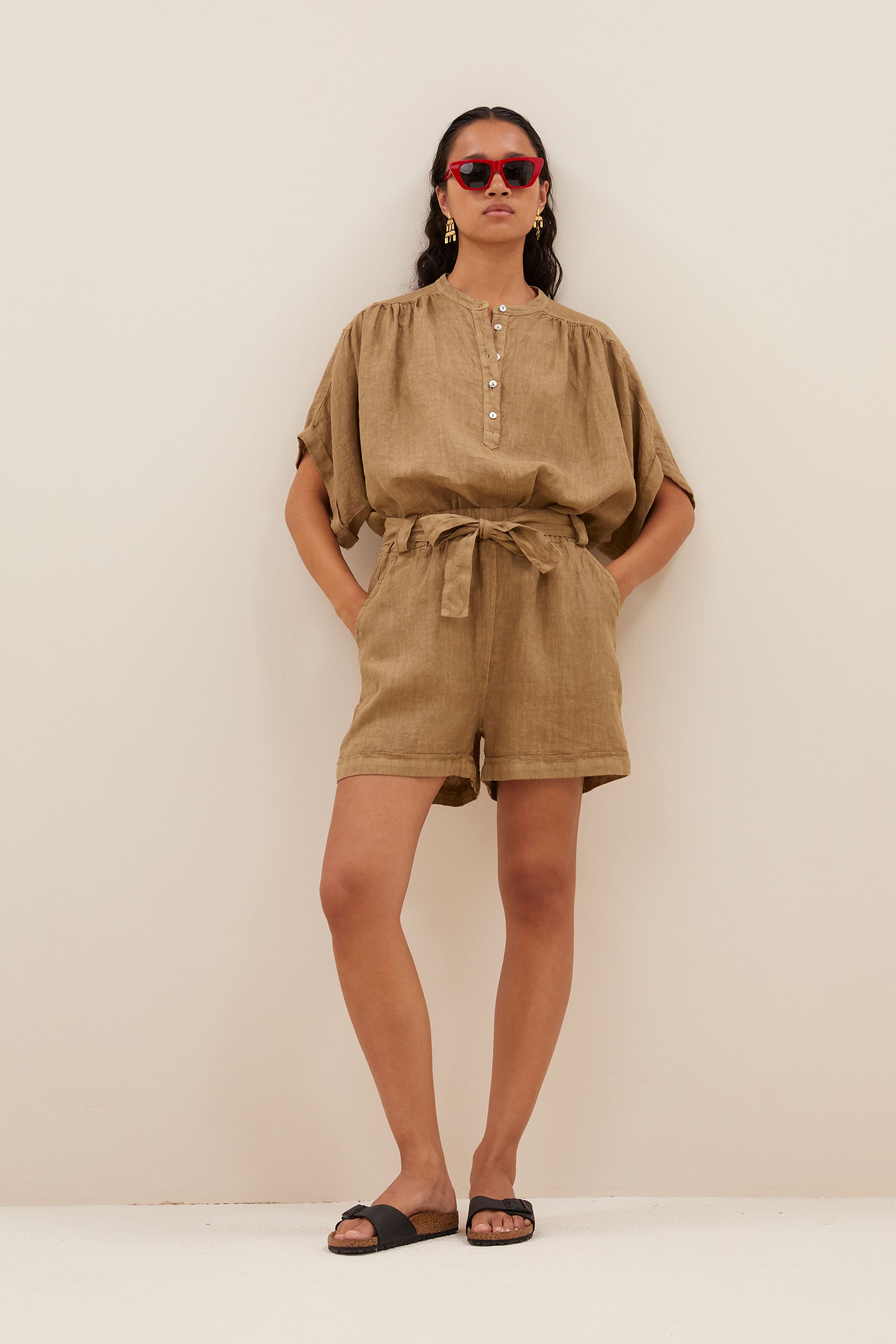 june linen shorts khaki extra image