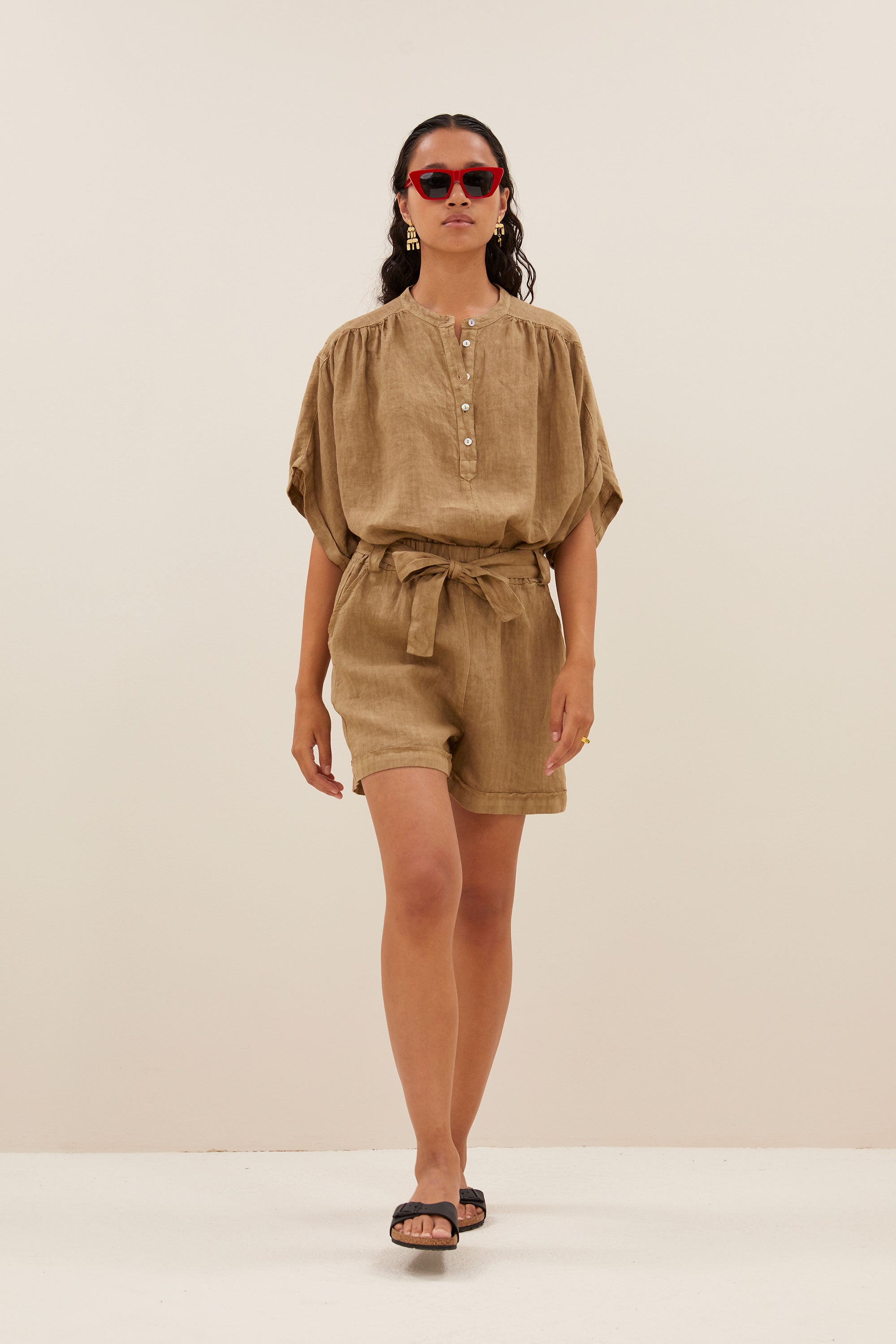 june linen shorts | khaki