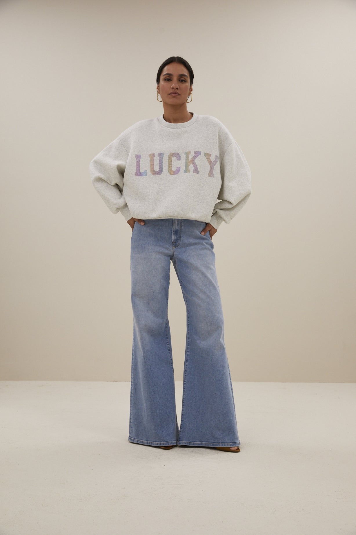 bibi lucky rainbow sweater | light grey melee