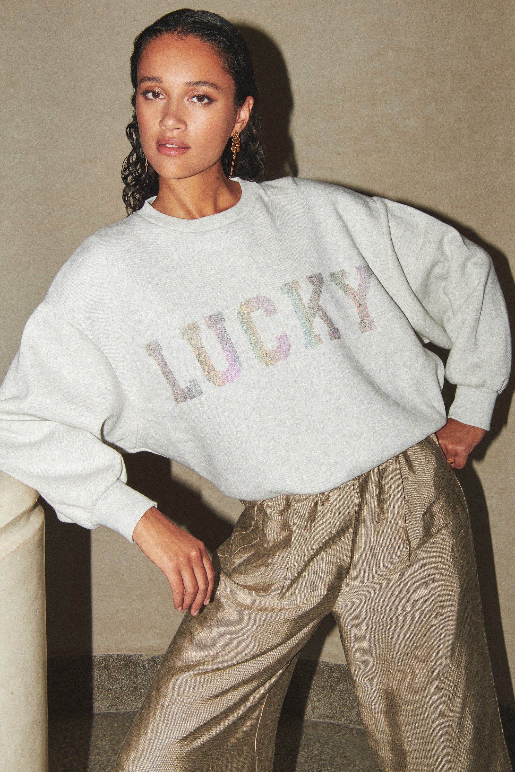 bibi lucky rainbow sweater | light grey melee