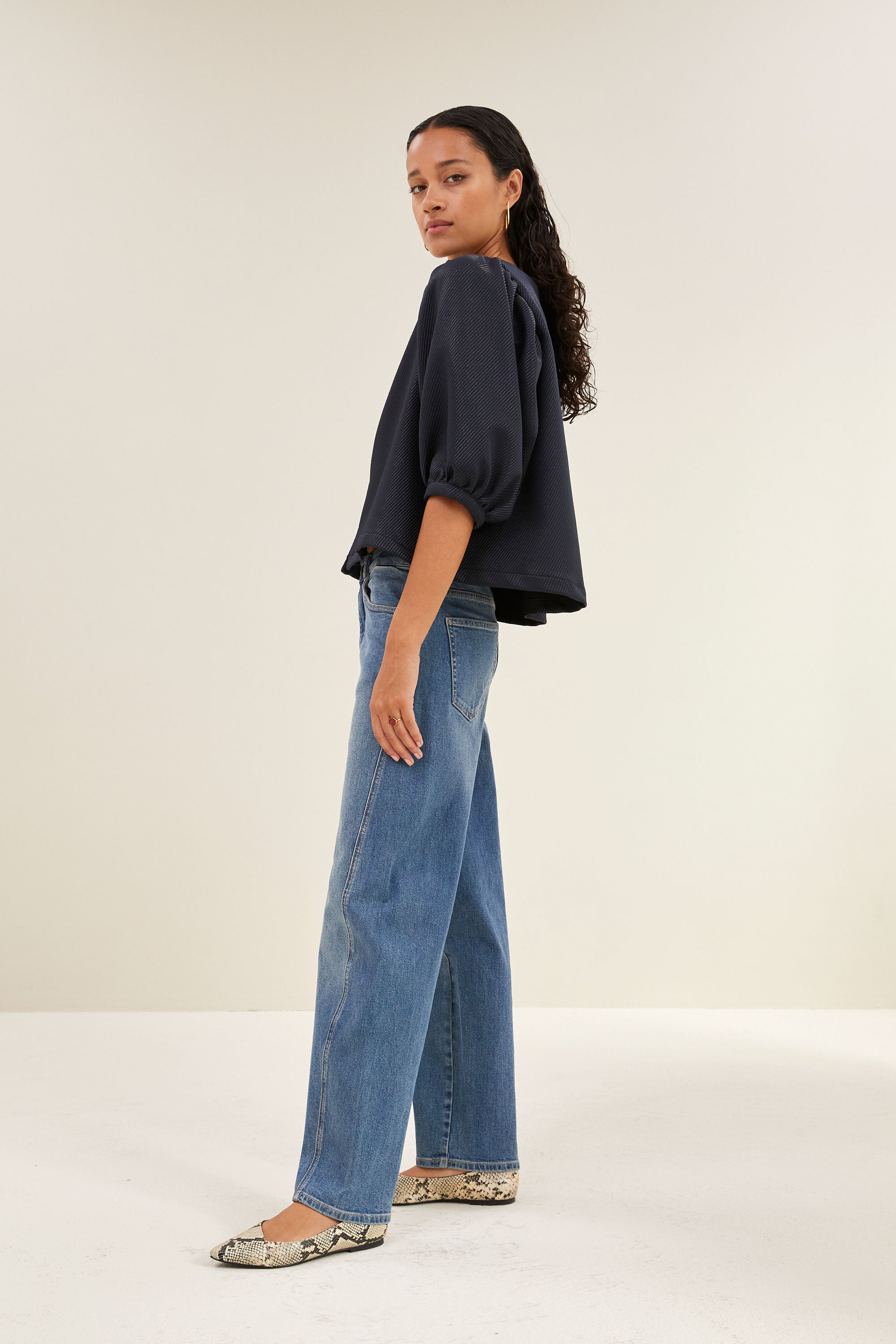 mauri gloss stripe blouse | midnight