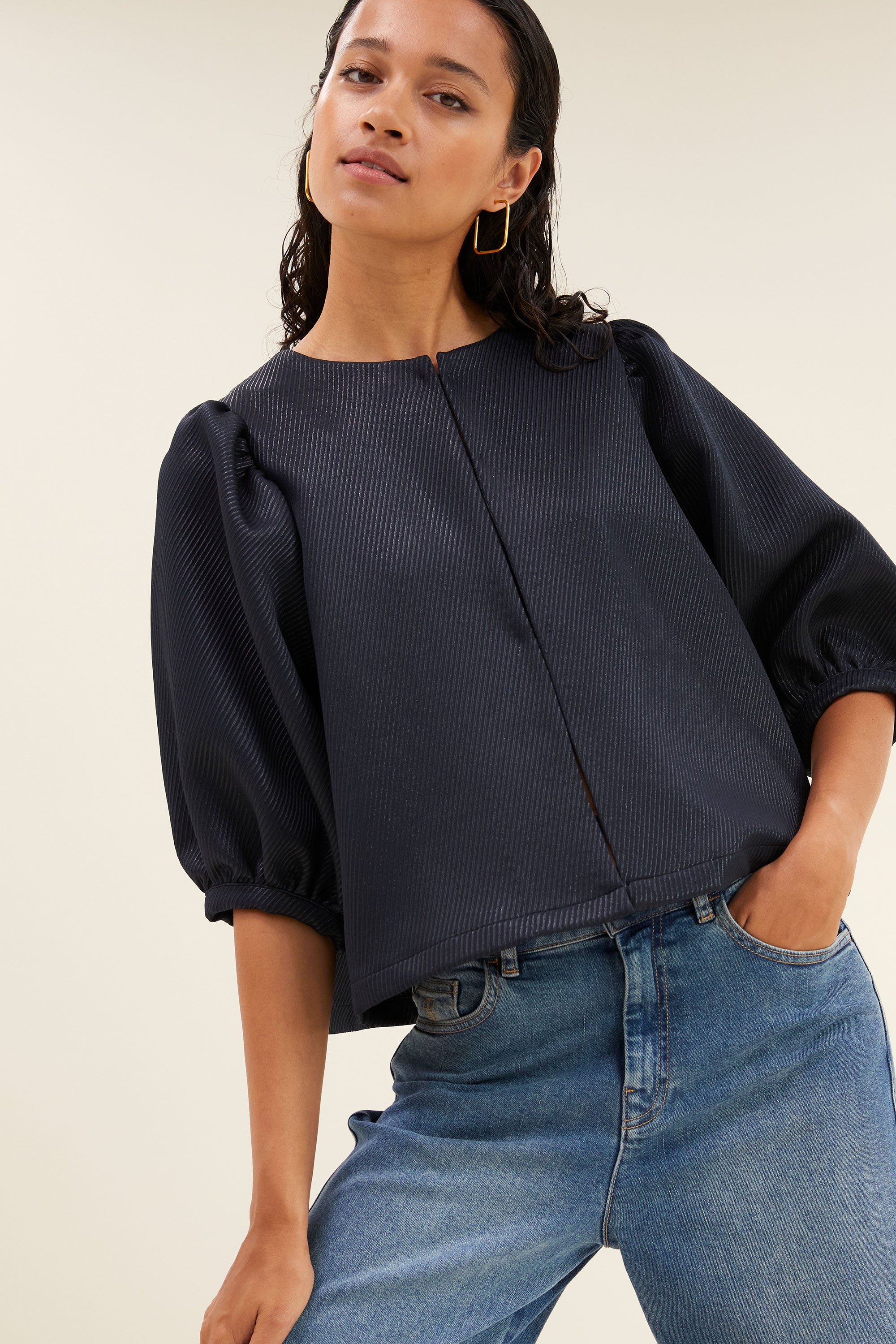 mauri gloss stripe blouse | midnight
