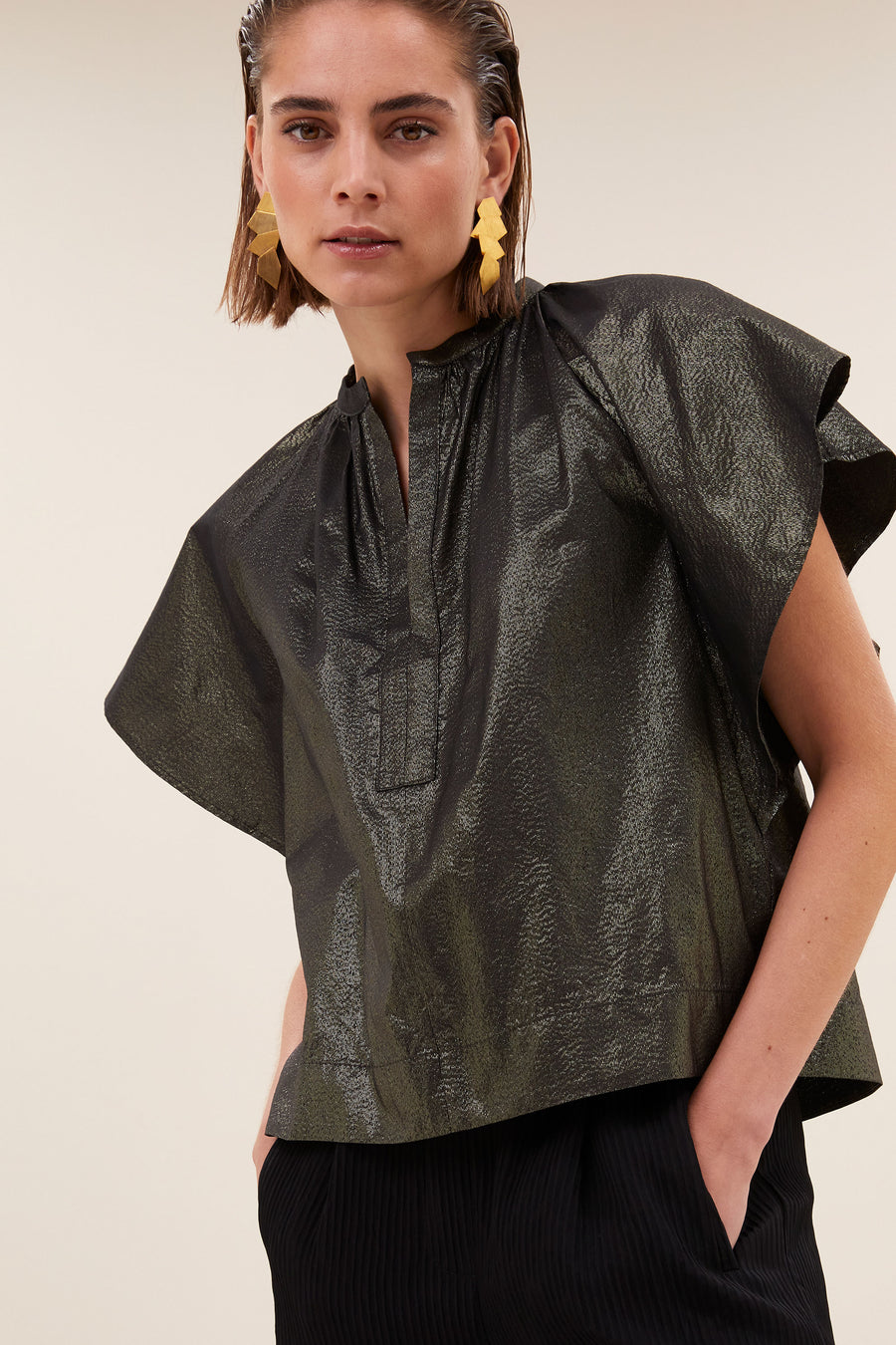 vina metallic blouse | gold