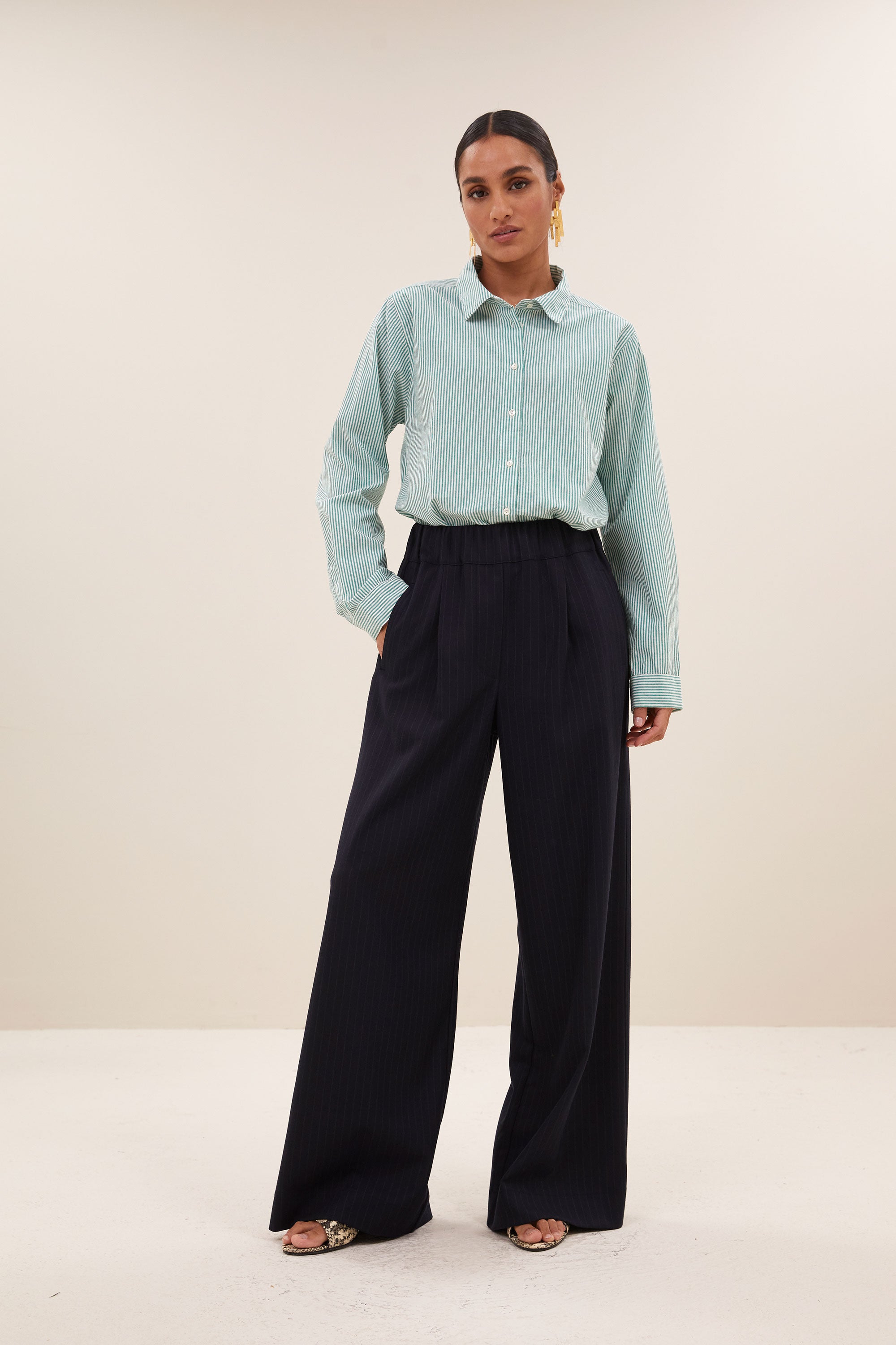 flo stripe blouse | forest pinstripe