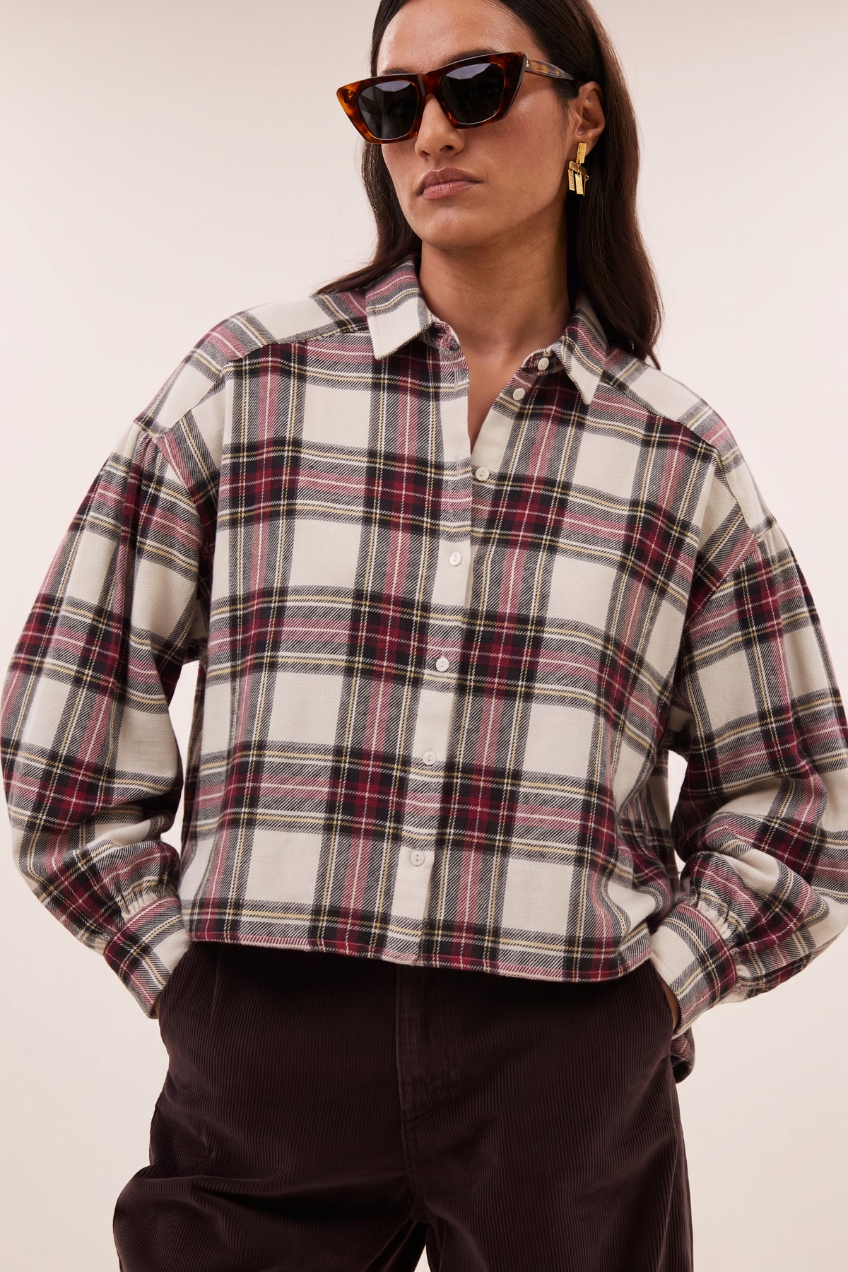 sarah short check blouse | tartan check
