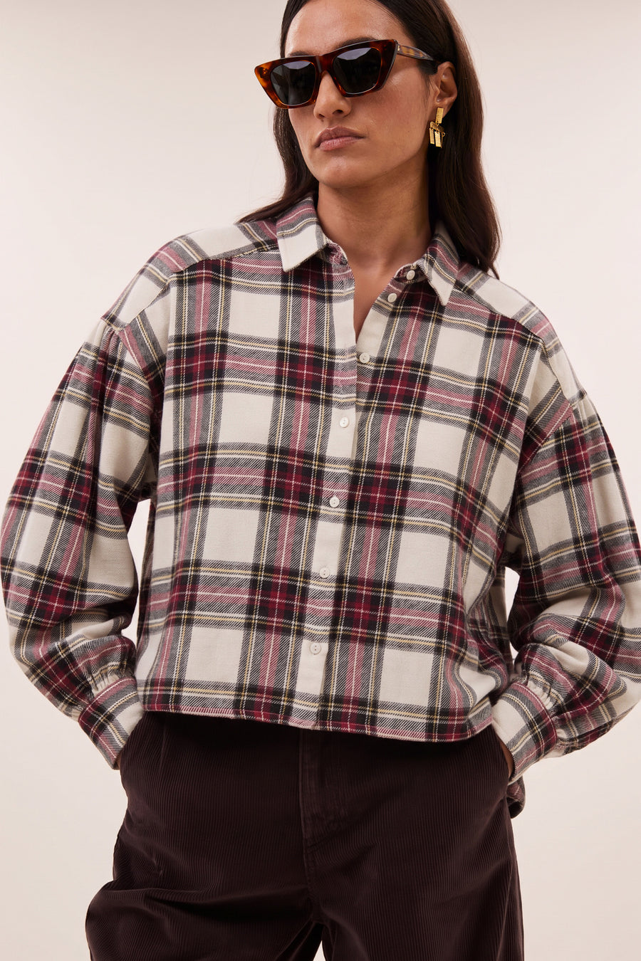 sarah short check blouse | tartan check