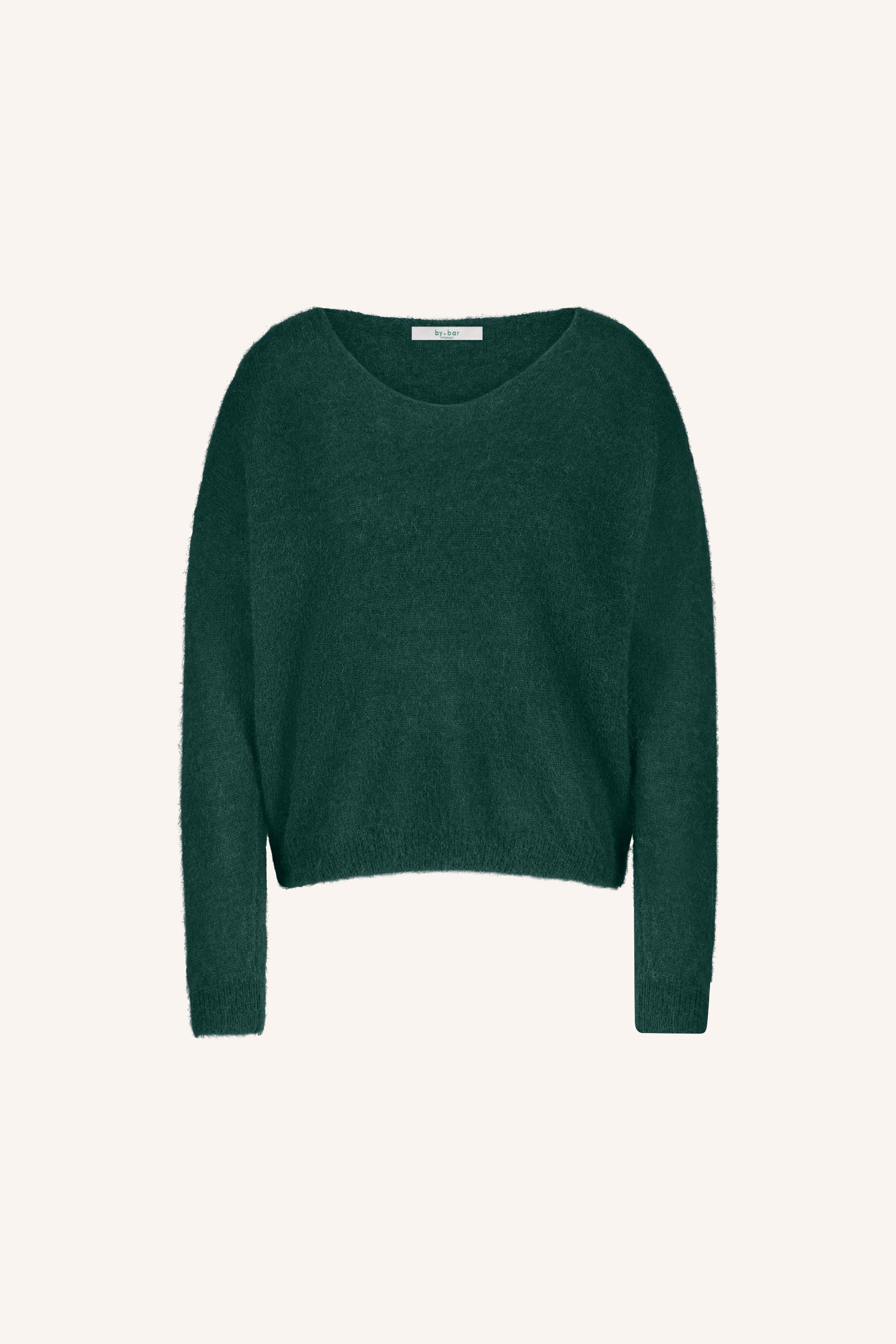liv pullover - hill green, alpacamix kwaliteit, korte fit, all-time classic - by-bar - achteraanzicht