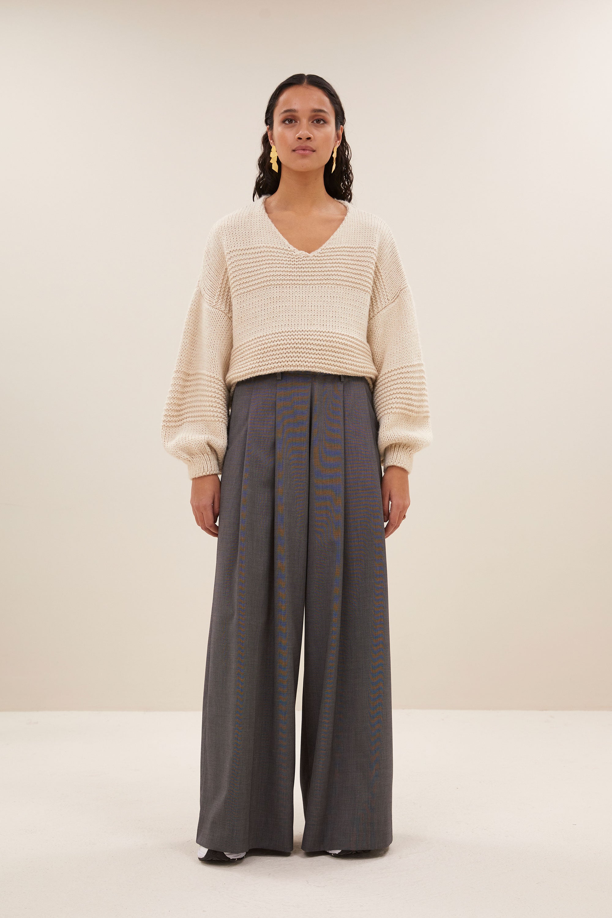 bulky stripe pullover | sand