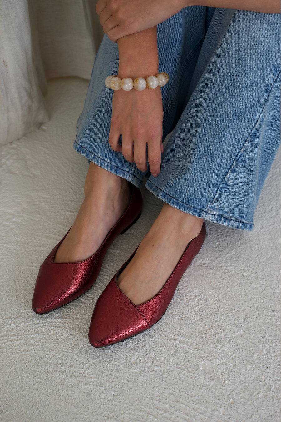 leather metallic ballerina | very berry