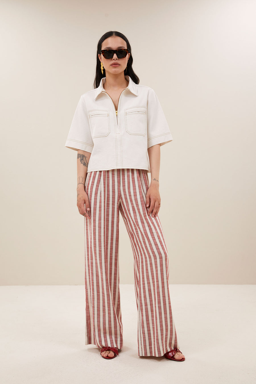 philipe-twill-top-cloud-white-casual fit-katoen kwaliteit-losvallende pasvorm-by-bar-vooraanzicht