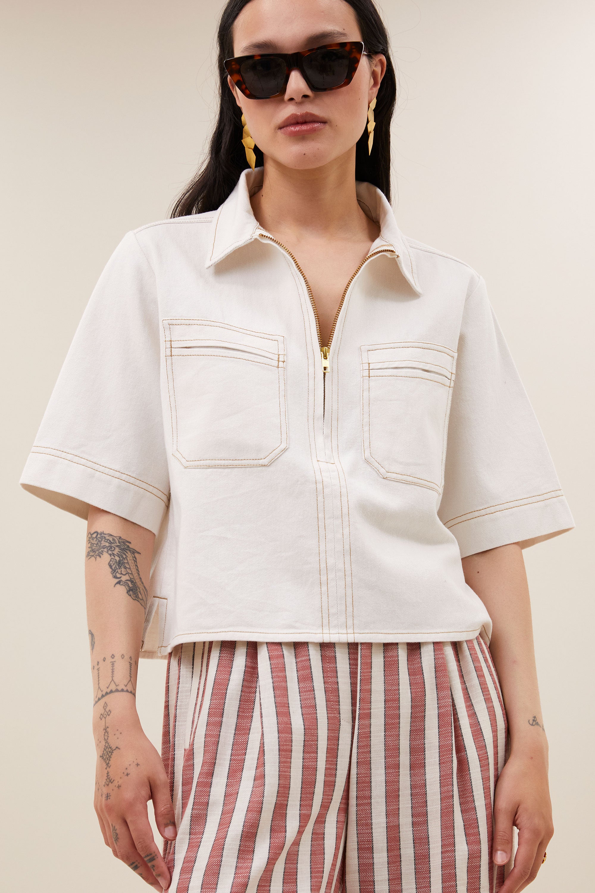 philipe twill top | cloud white