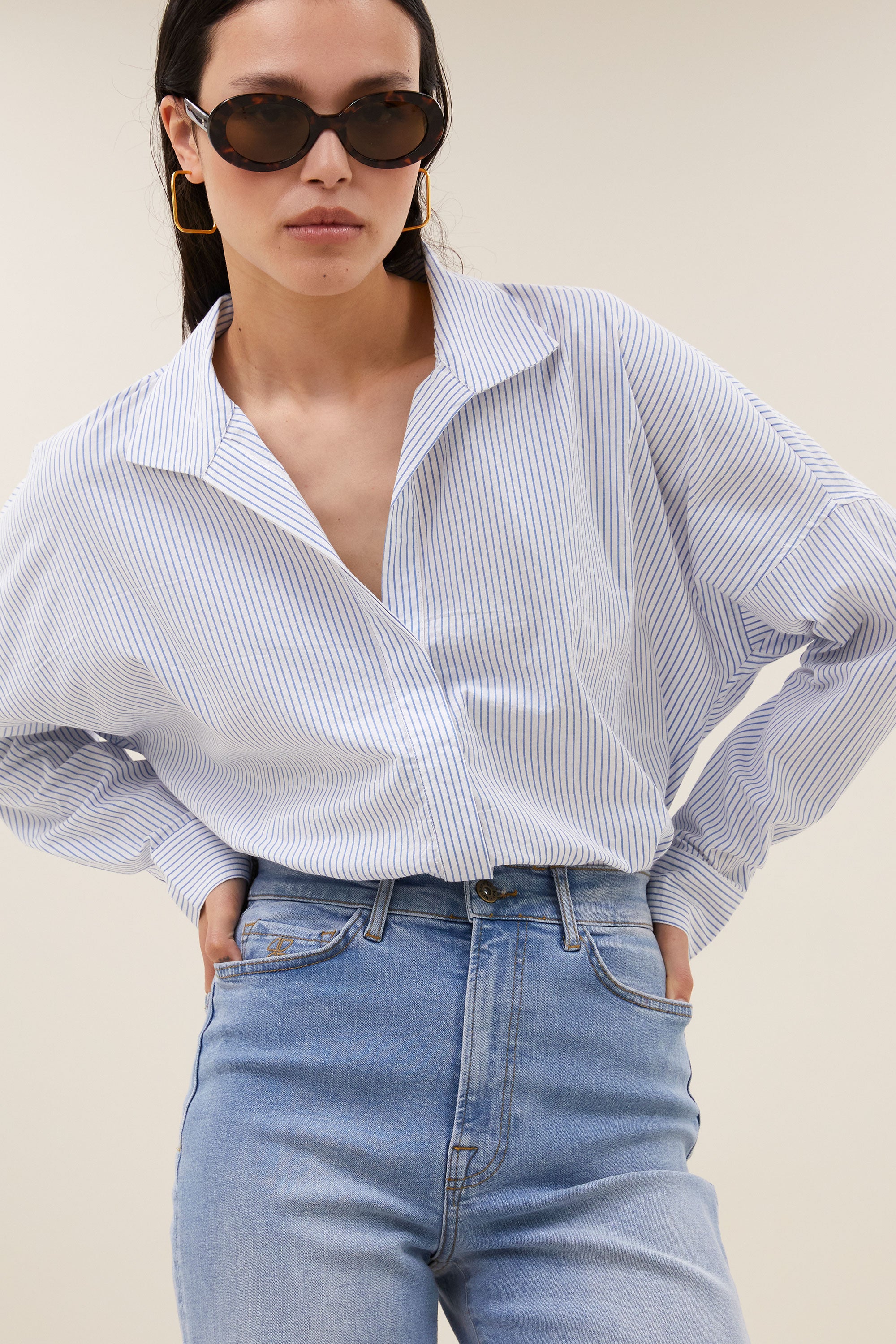 jule stripe blouse | blue seer stripe