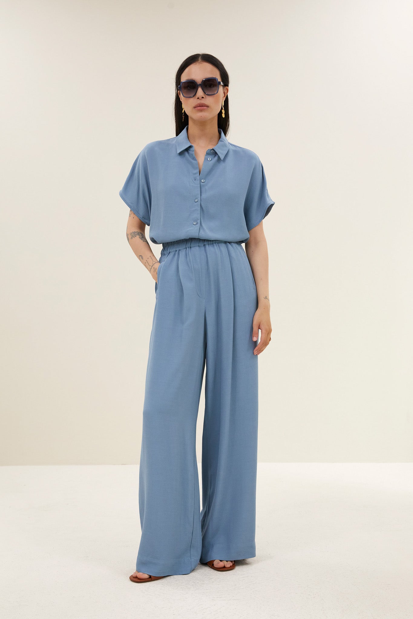 benji viscose pants | blue stone