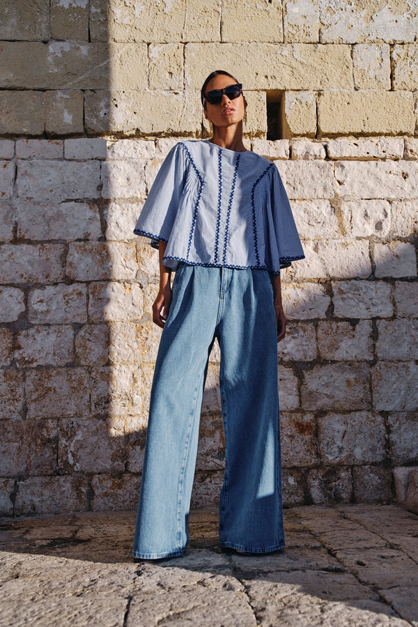 davin pinstripe blouse | blue pin stripe