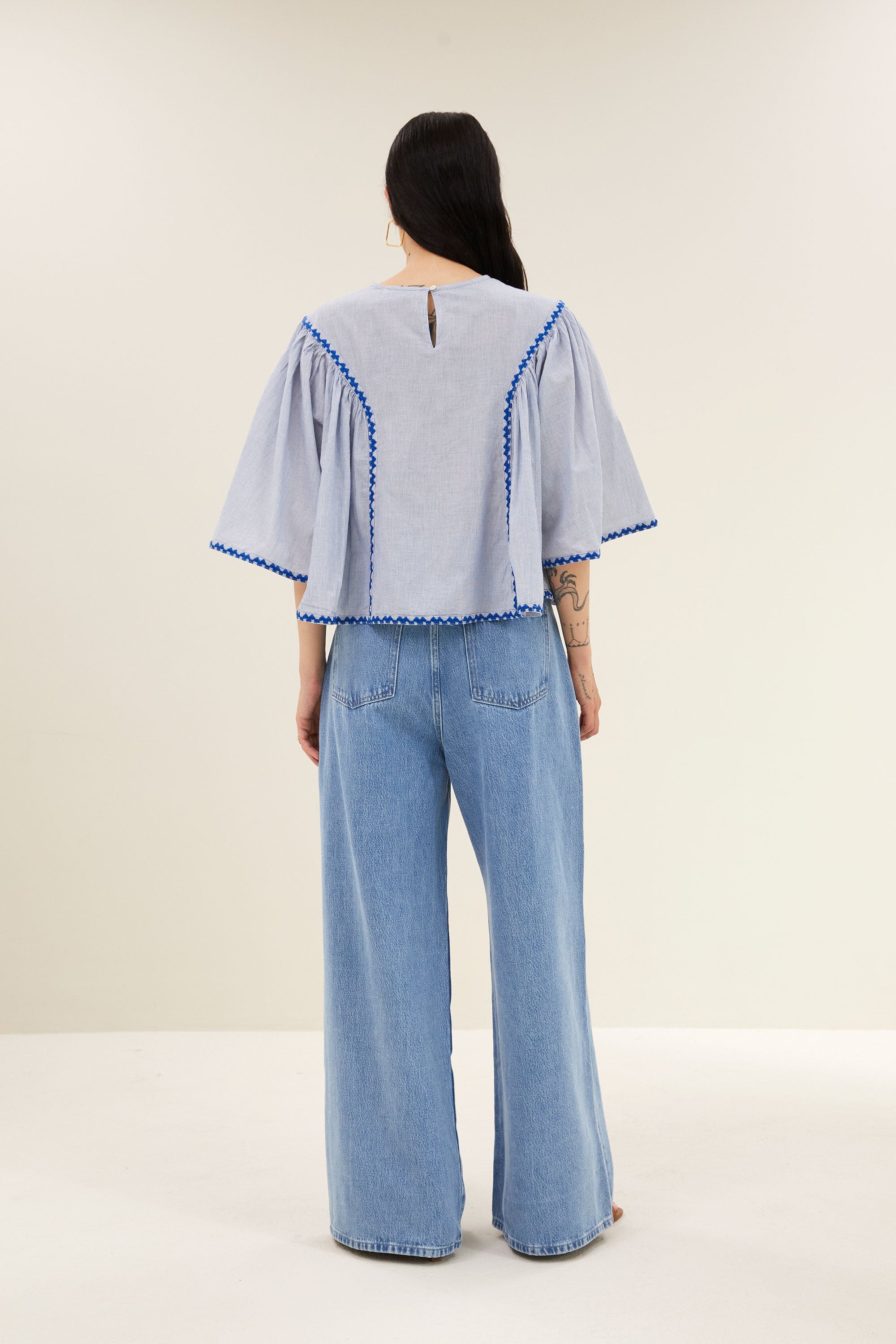 davin pinstripe blouse | blue pin stripe