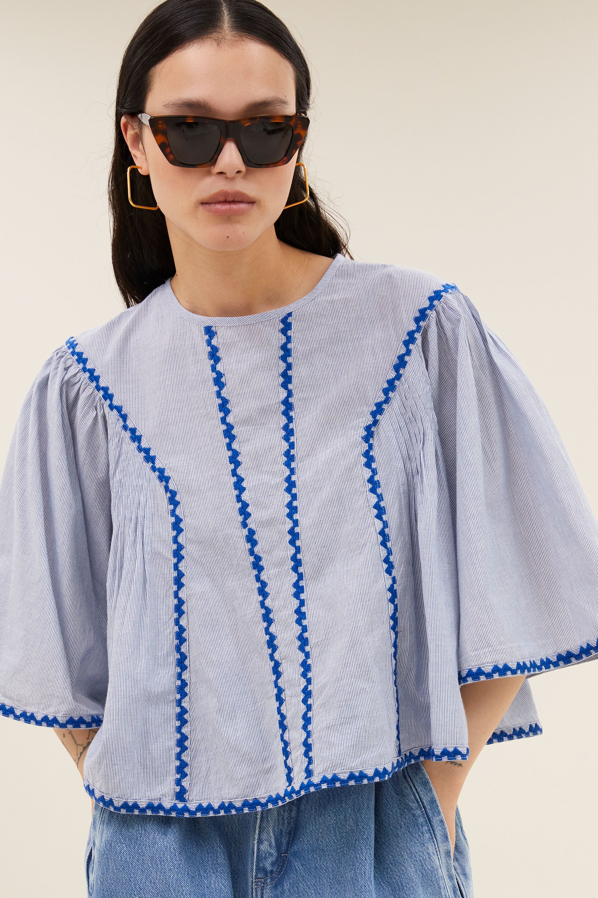 davin pinstripe blouse | blue pin stripe