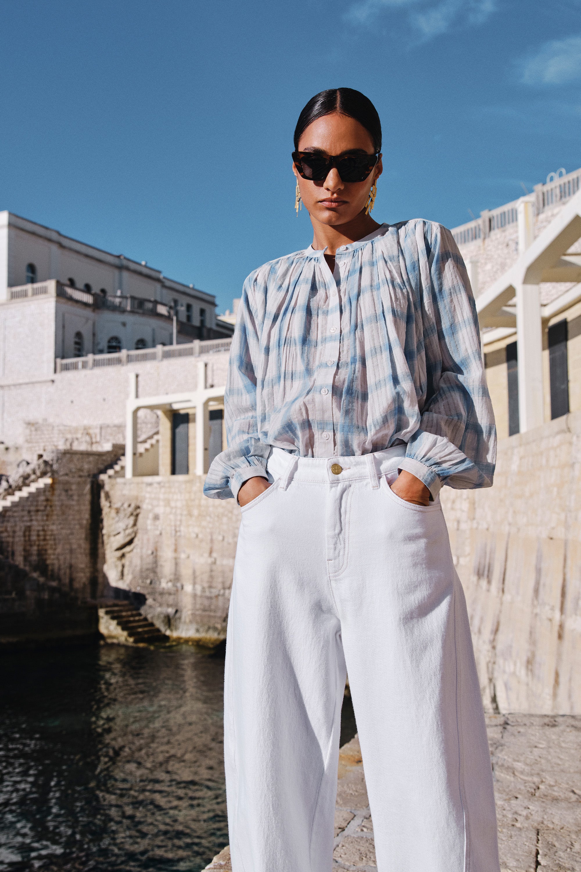 nyka check blouse | light blue check