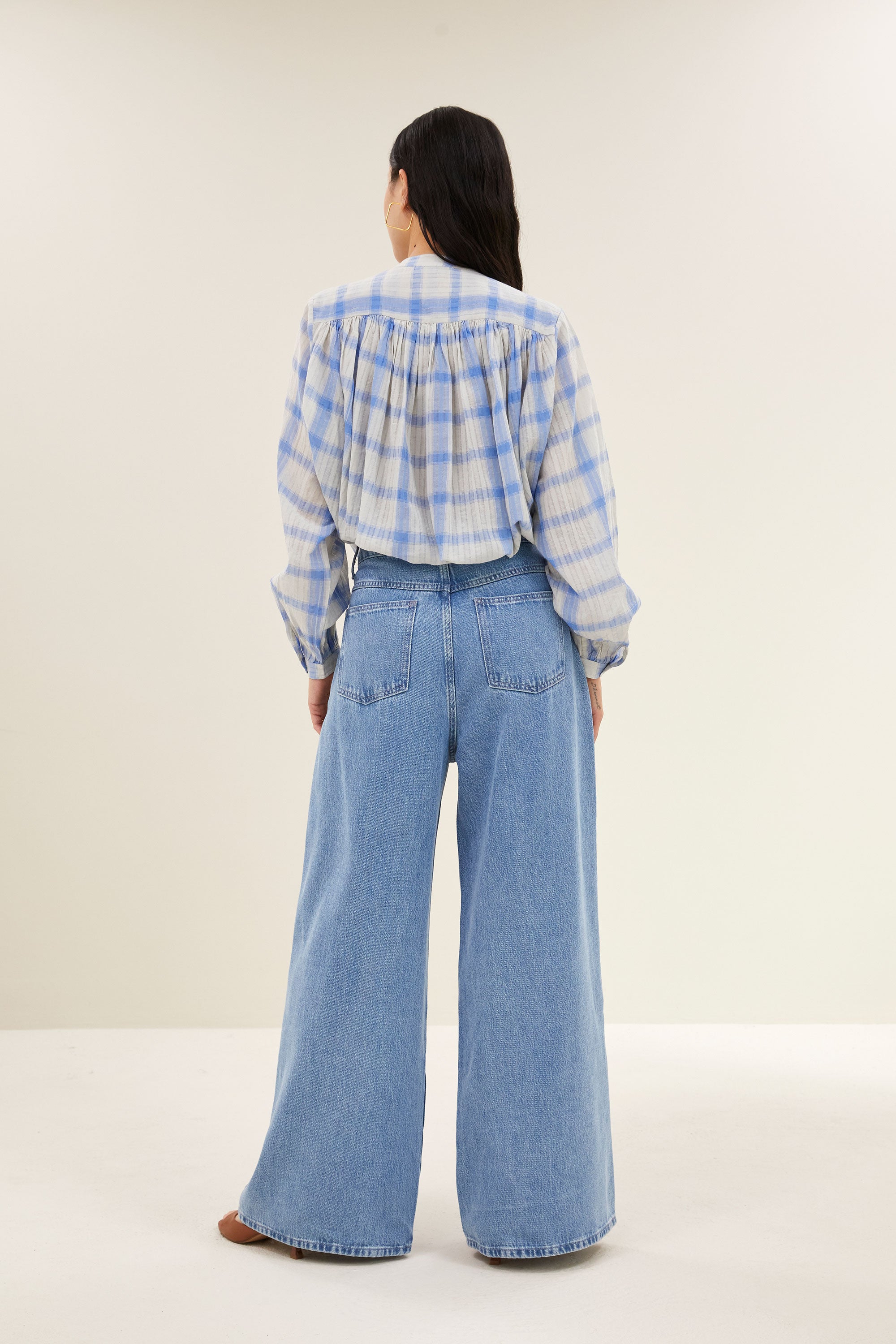 nyka check blouse | light blue check